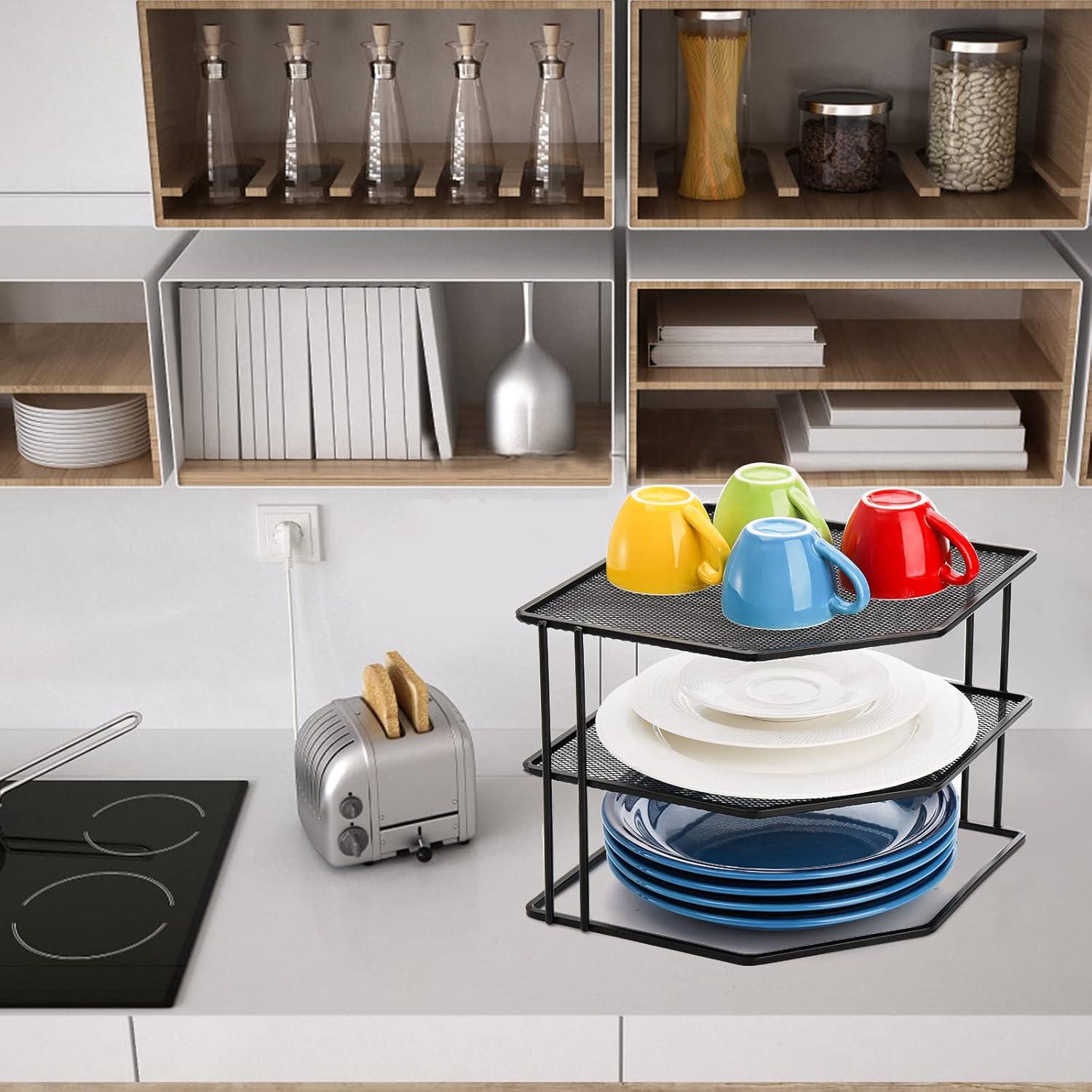 Estante de esquina Yarlung de 3 niveles, negro, 22.86x22.86 cm