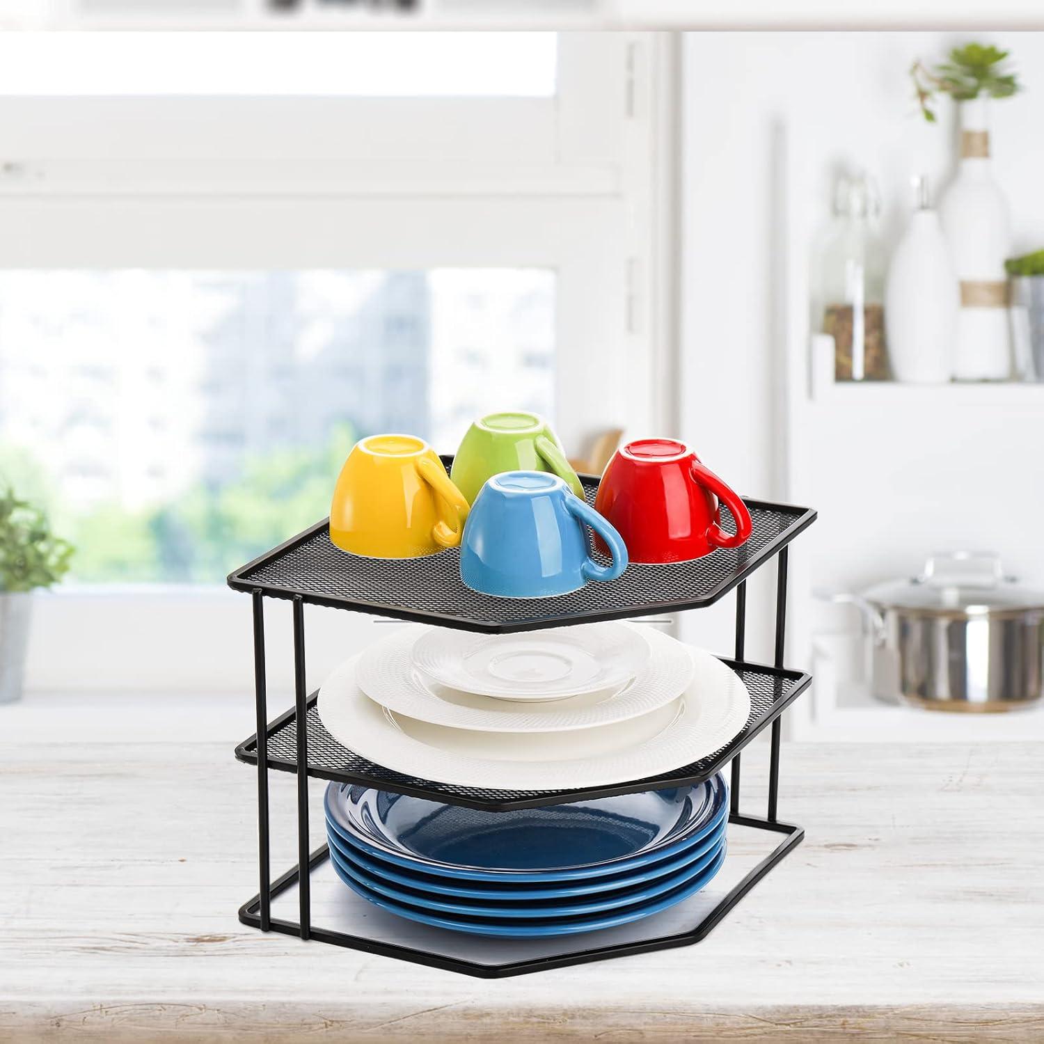 Estante de esquina Yarlung de 3 niveles, negro, 22.86x22.86 cm