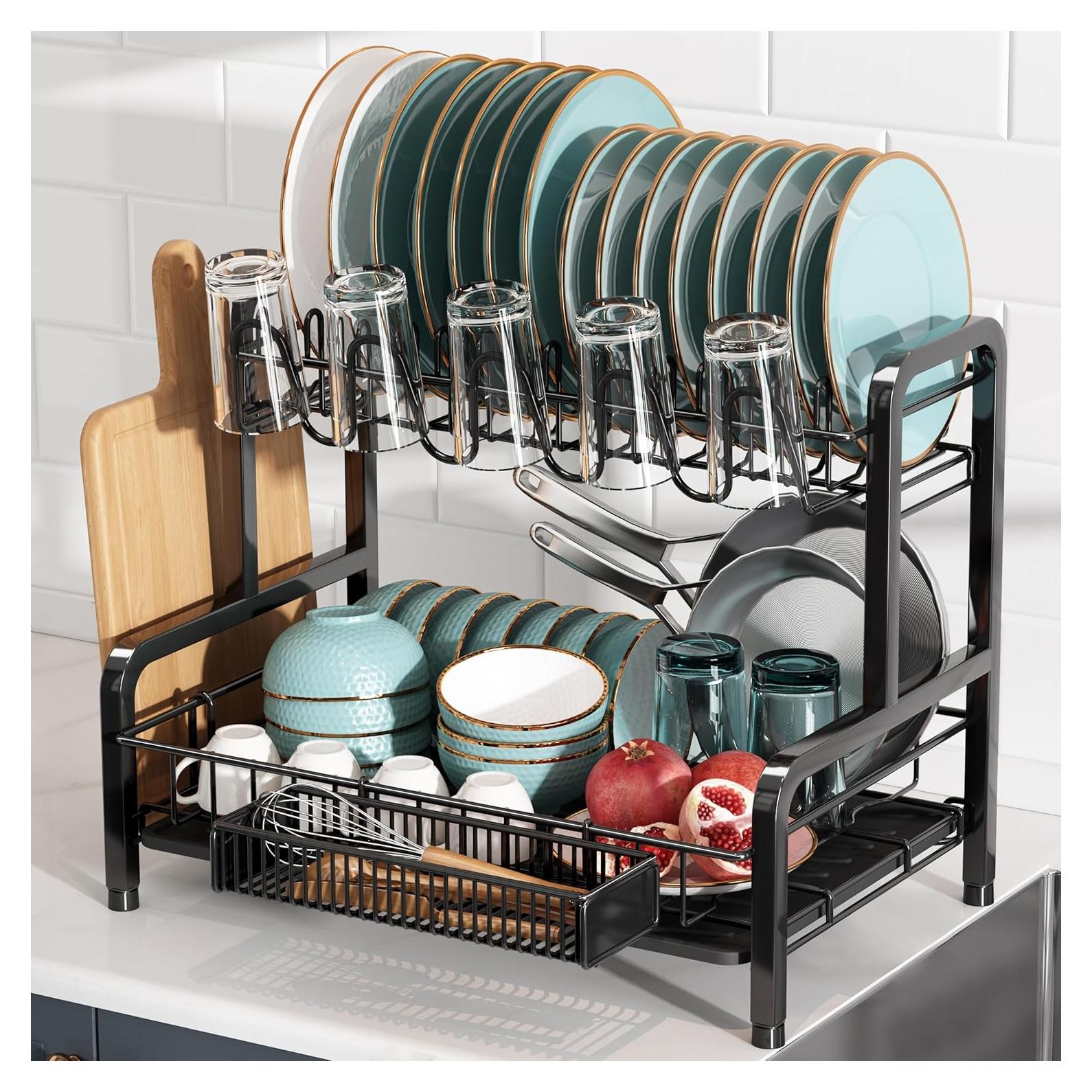 Estante para Secar Platos BOOSINY 2 Niveles Acero Inoxidable