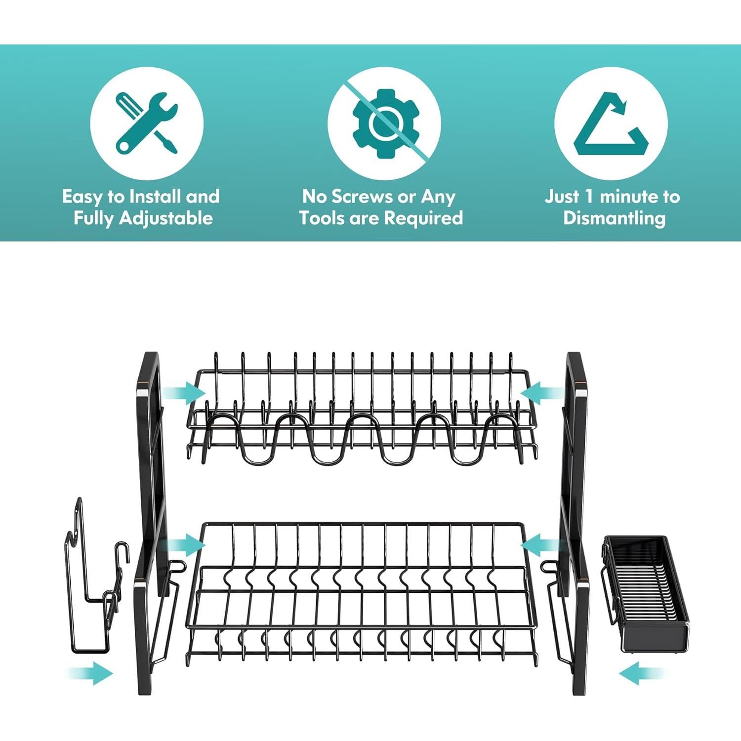 Estante para Secar Platos BOOSINY 2 Niveles Acero Inoxidable