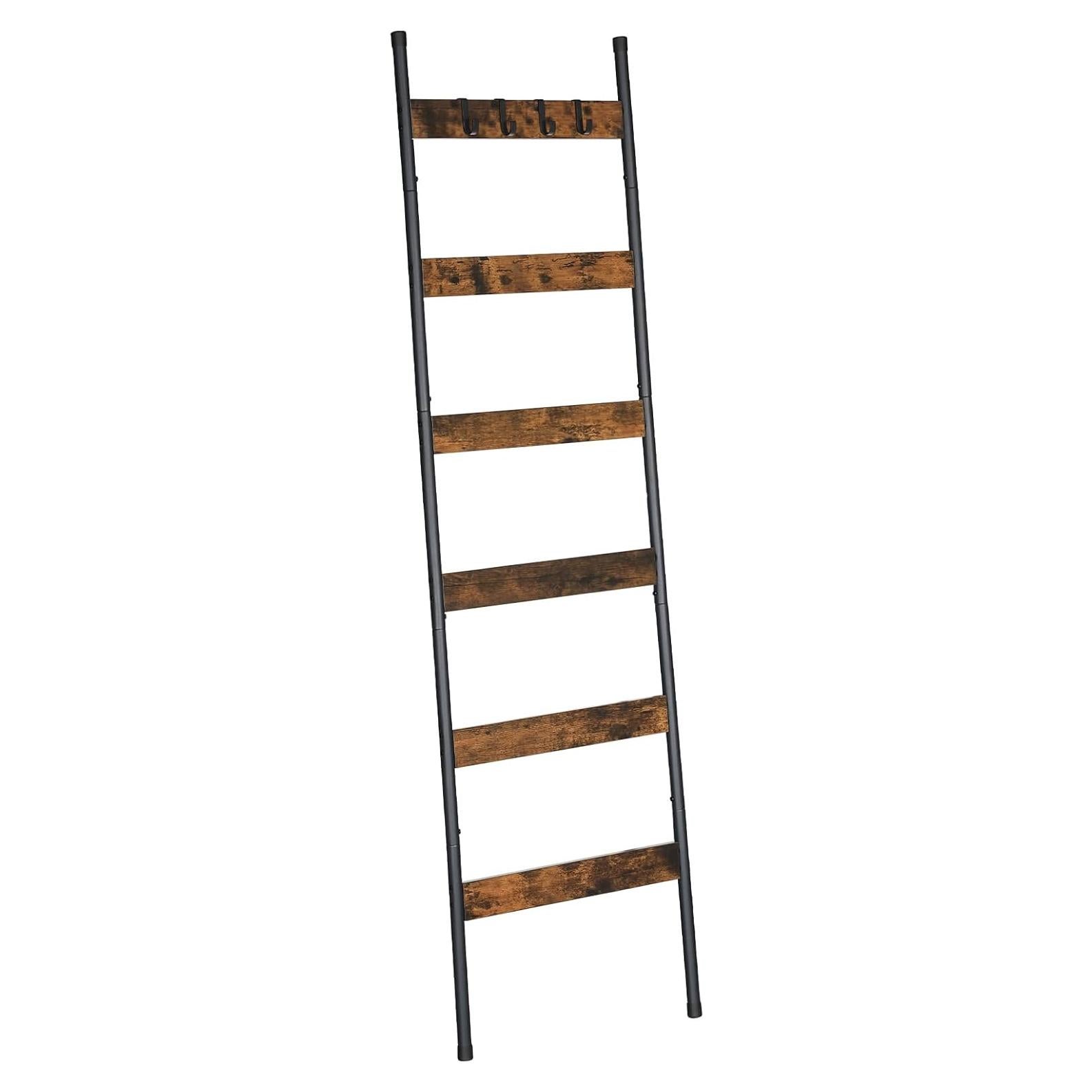 Escalera de Mantas HOOBRO 6 Niveles Marrón Rústico y Negro