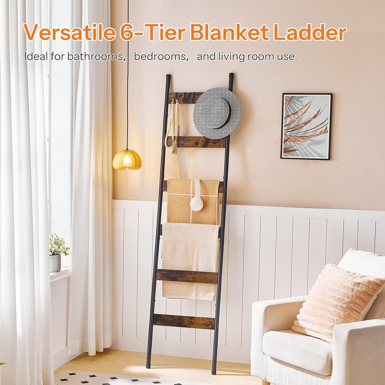 Escalera de Mantas HOOBRO 6 Niveles Marrón Rústico y Negro