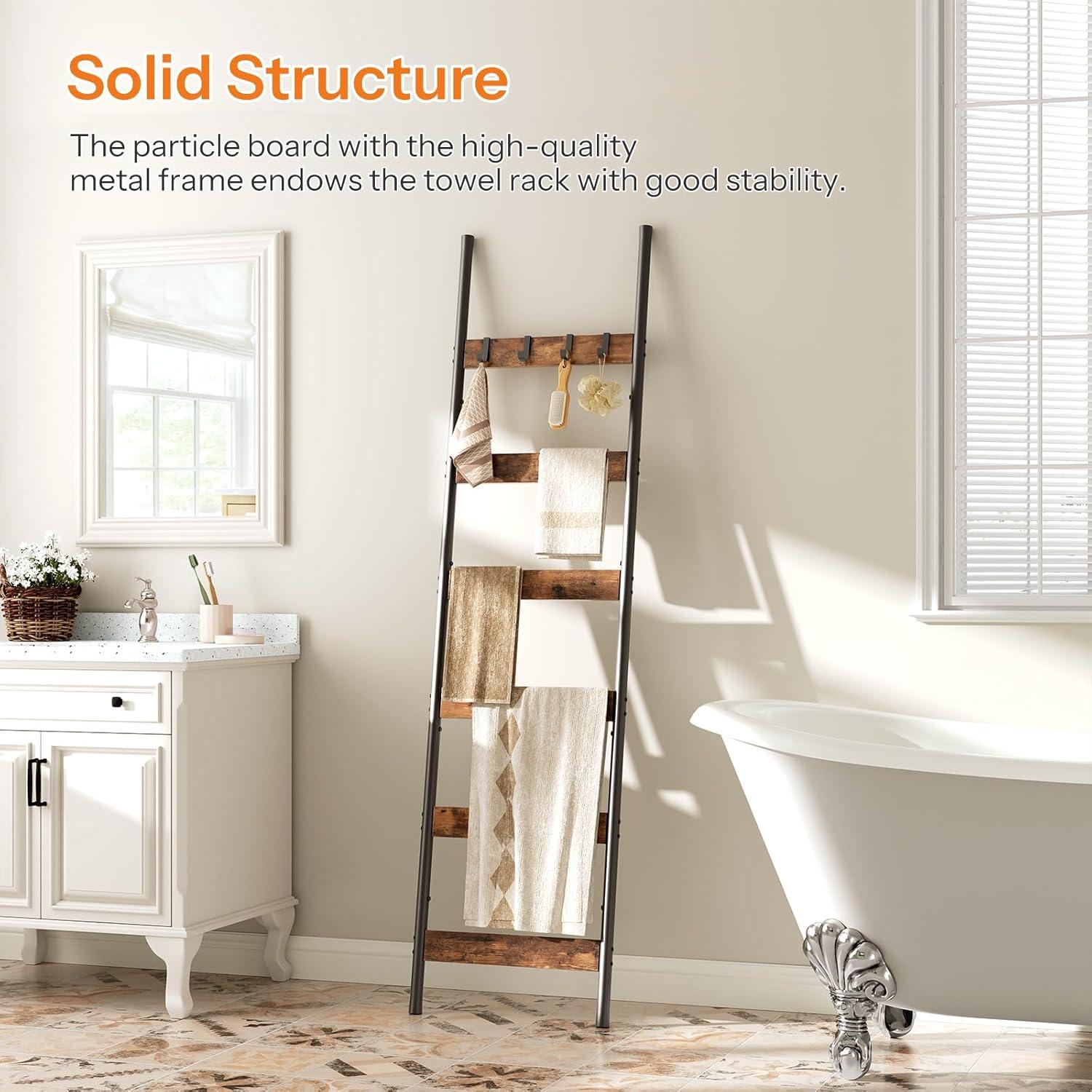 Escalera de Mantas HOOBRO 6 Niveles Marrón Rústico y Negro