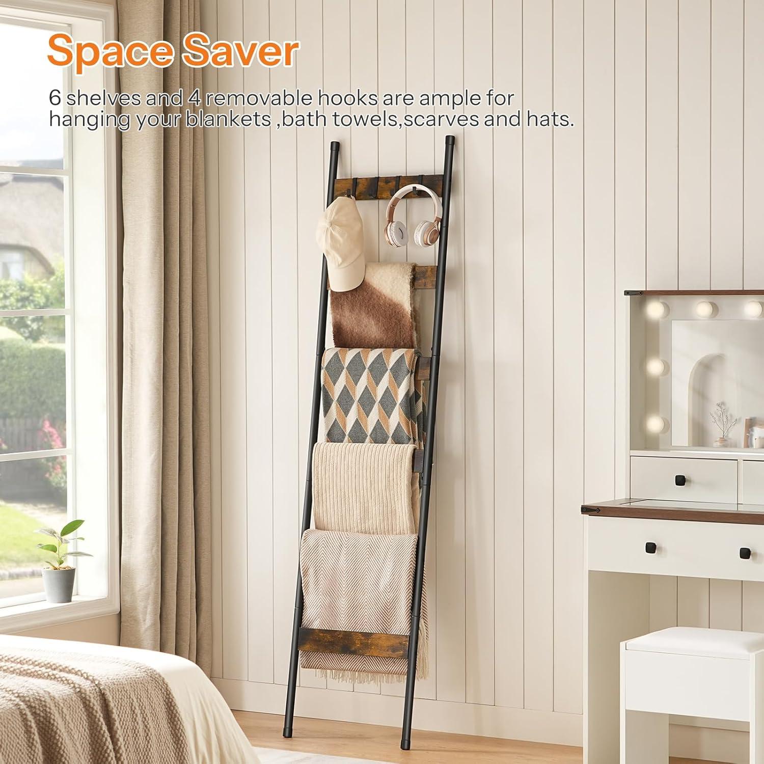 Escalera de Mantas HOOBRO 6 Niveles Marrón Rústico y Negro