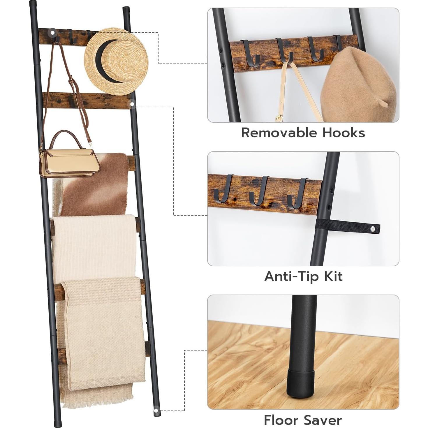 Escalera de Mantas HOOBRO 6 Niveles Marrón Rústico y Negro