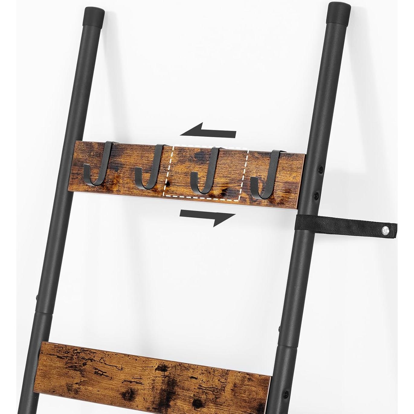 Escalera de Mantas HOOBRO 6 Niveles Marrón Rústico y Negro