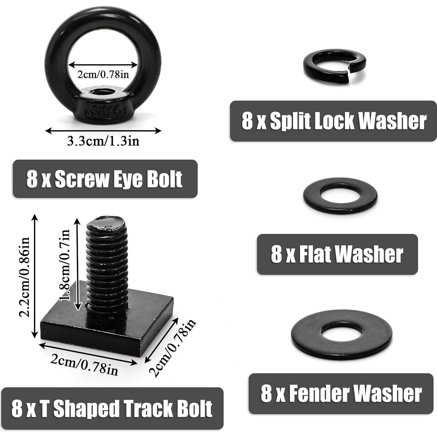 Juego de 8 Tornillos de Ojo M8 T Track Elsjoy para Portaequipajes