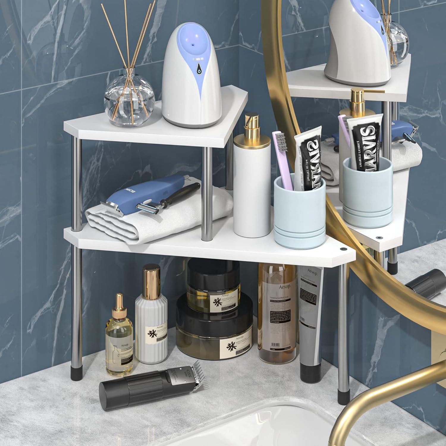 Organizador de mostrador de baño Weenson 2 niveles bambú blanco