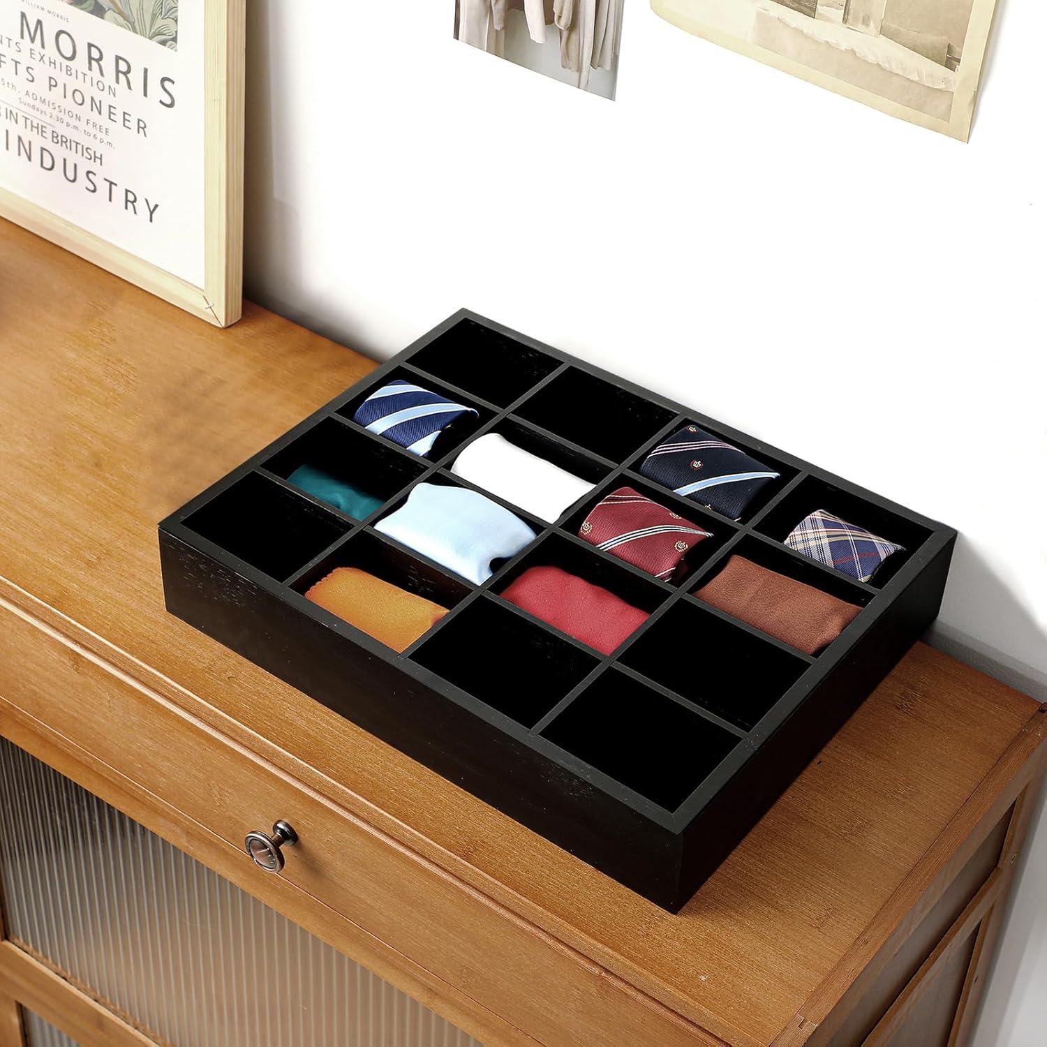 Organizador de Corbatas Wesiti de Bambú con 16 Compartimentos