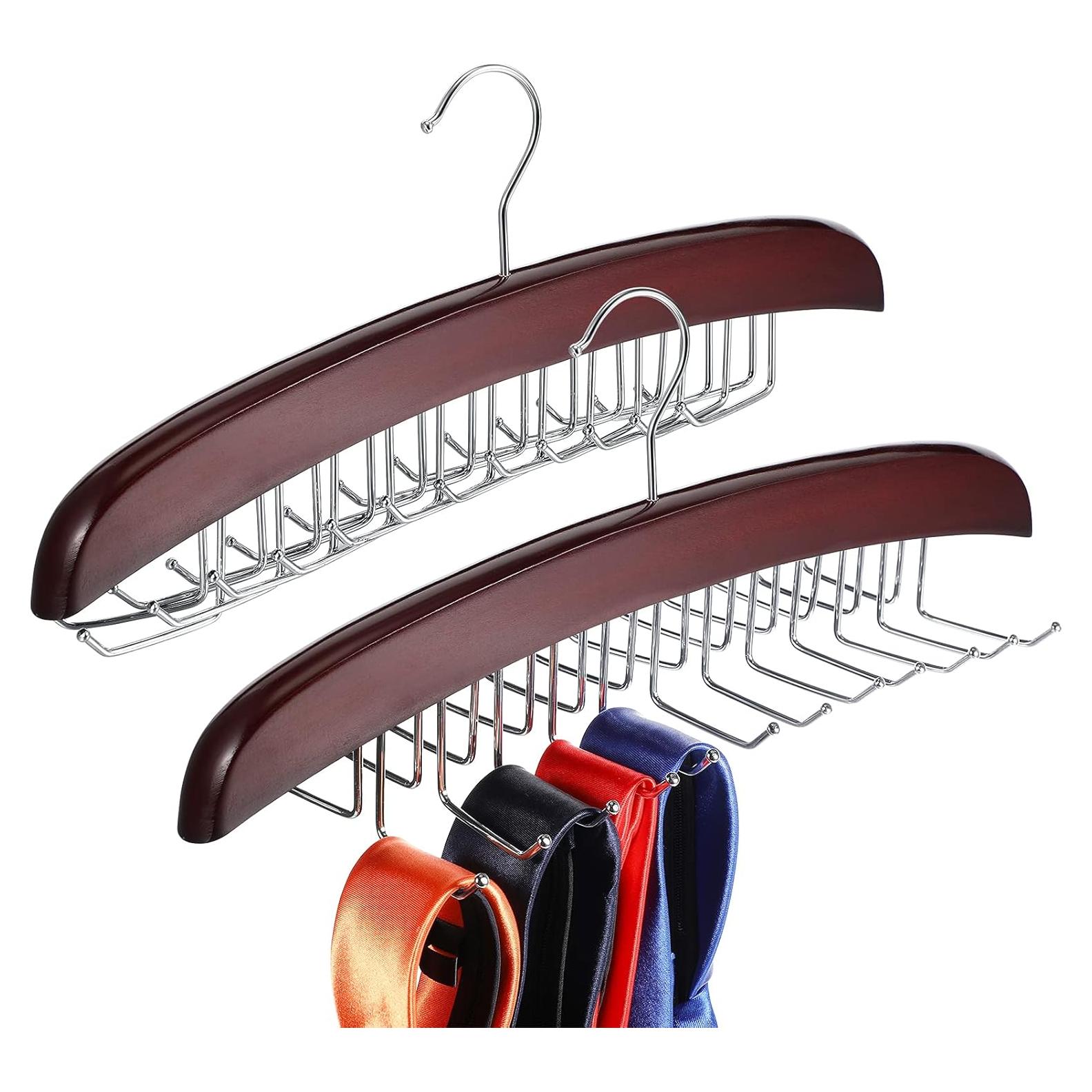 Perchero de Corbatas Jetec 2 Piezas 24 Ganchos Madera Café