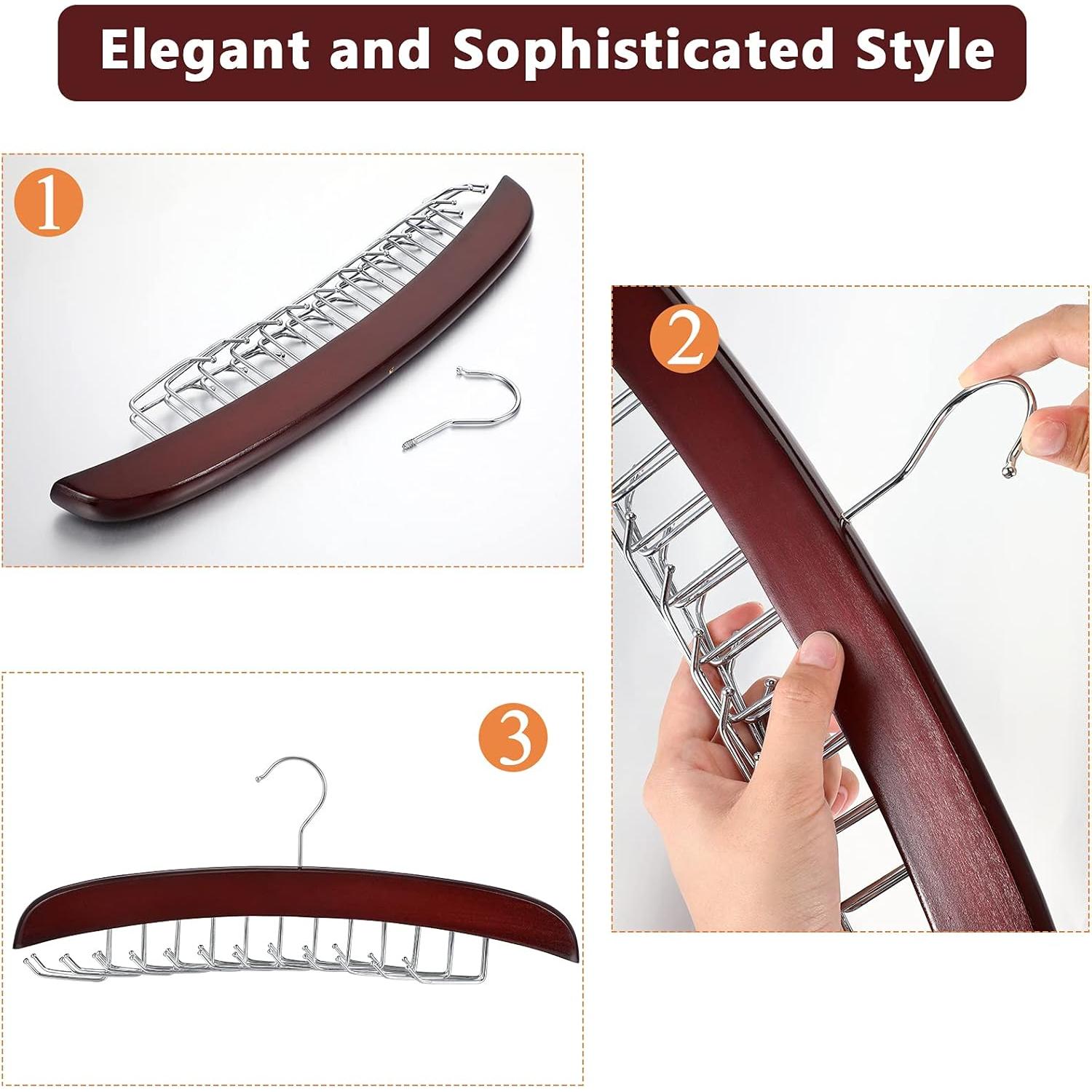 Perchero de Corbatas Jetec 2 Piezas 24 Ganchos Madera Café