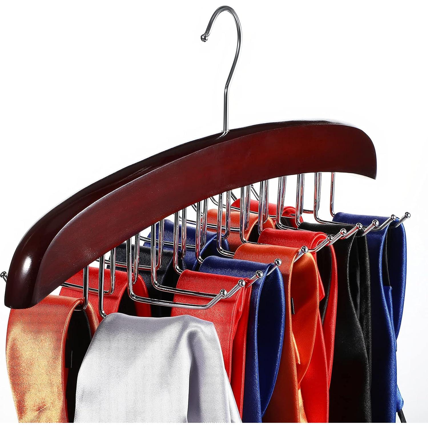 Perchero de Corbatas Jetec 2 Piezas 24 Ganchos Madera Café