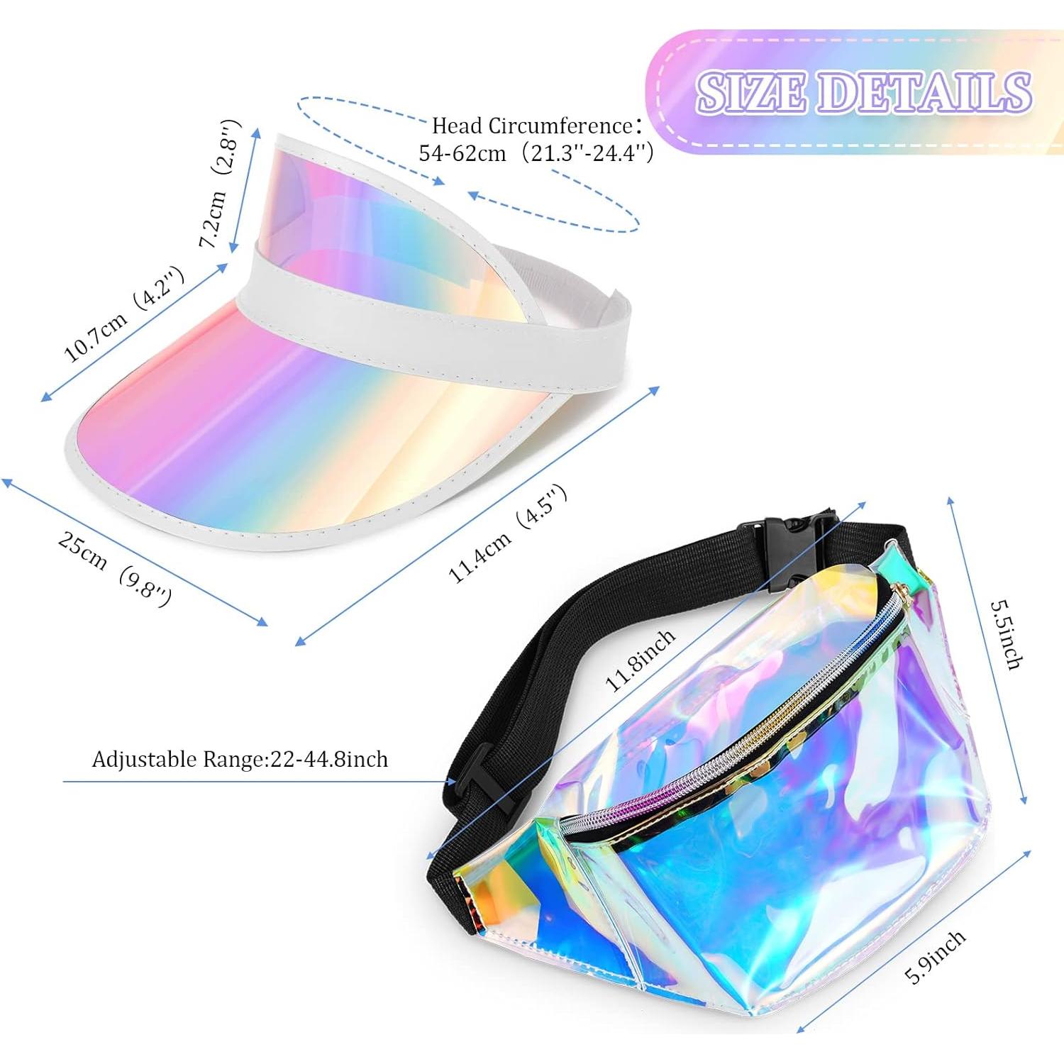 Paquete de 10 Sombreros Visera de Sol y Riñoneras Holográficas