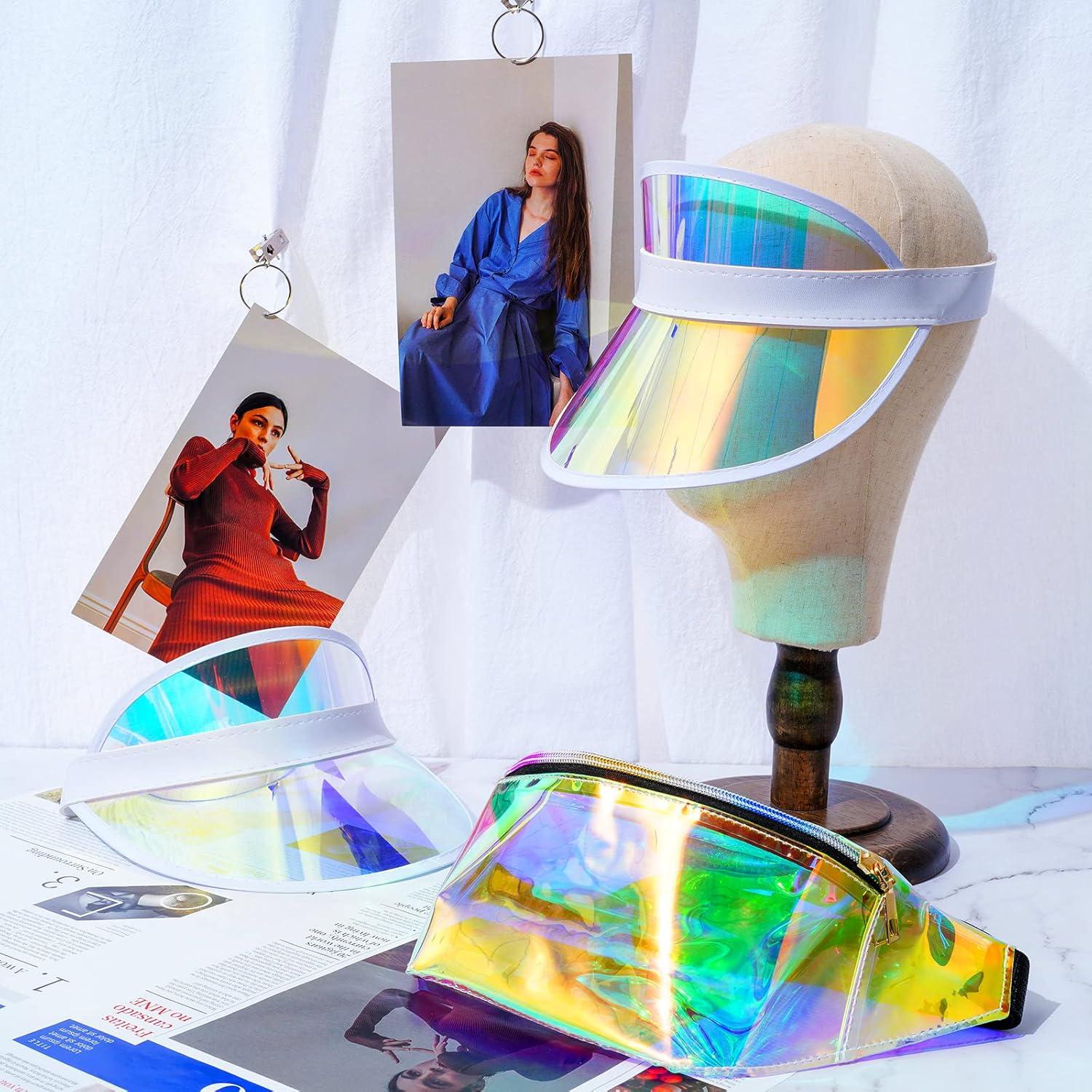 Paquete de 10 Sombreros Visera de Sol y Riñoneras Holográficas