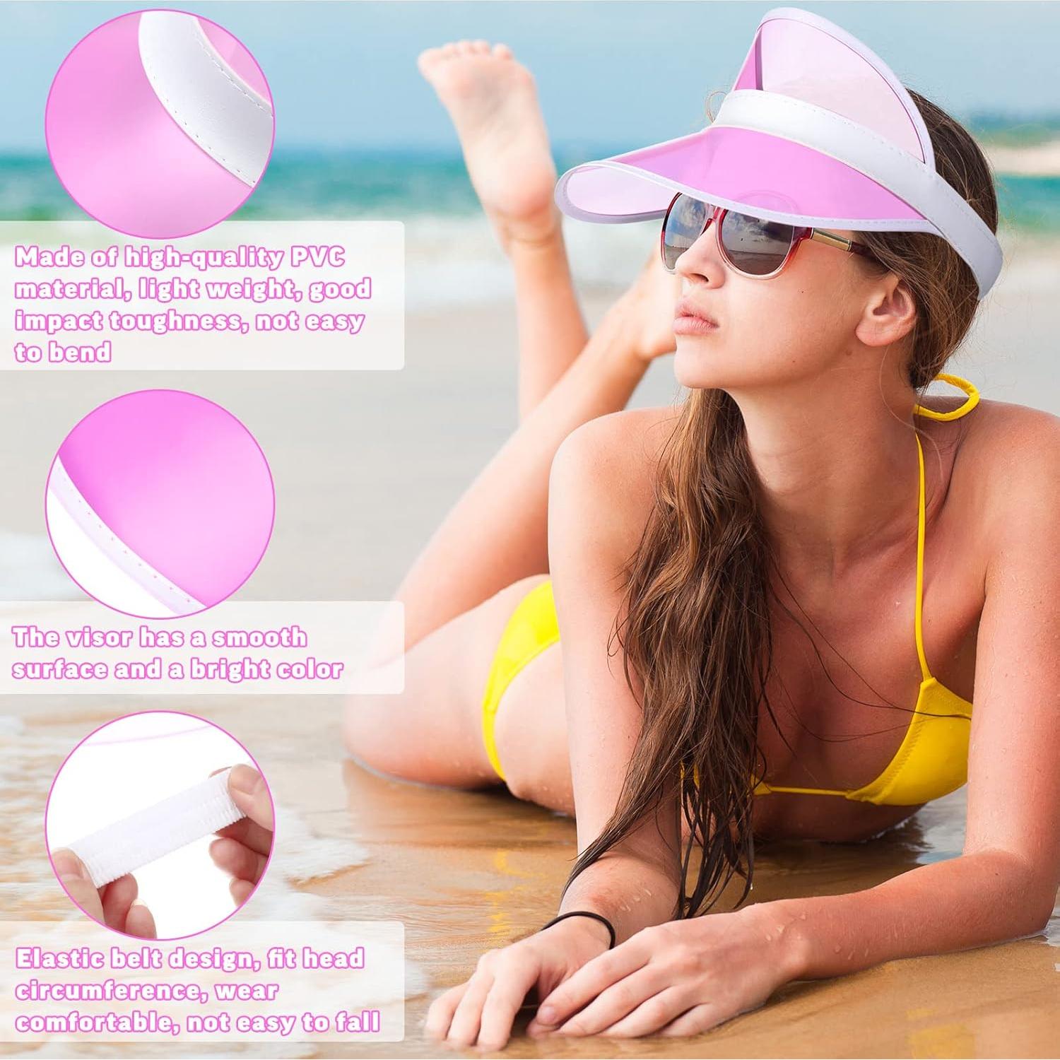 Visera Solar Rosa Jeyiour de PVC con Protección UV para Mujeres