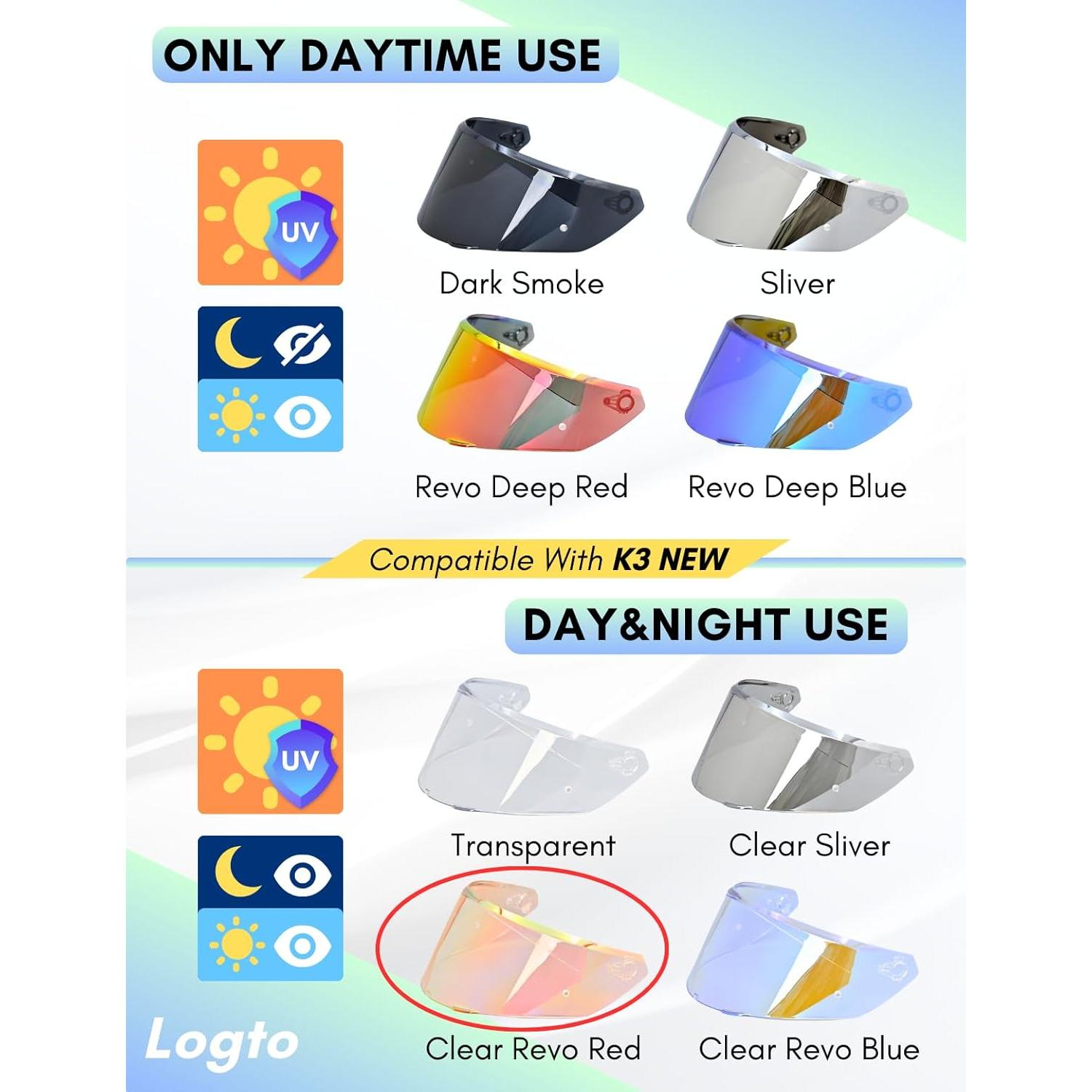 Visor de Casco Logto K3 Nuevo Transparente Revo Rojo