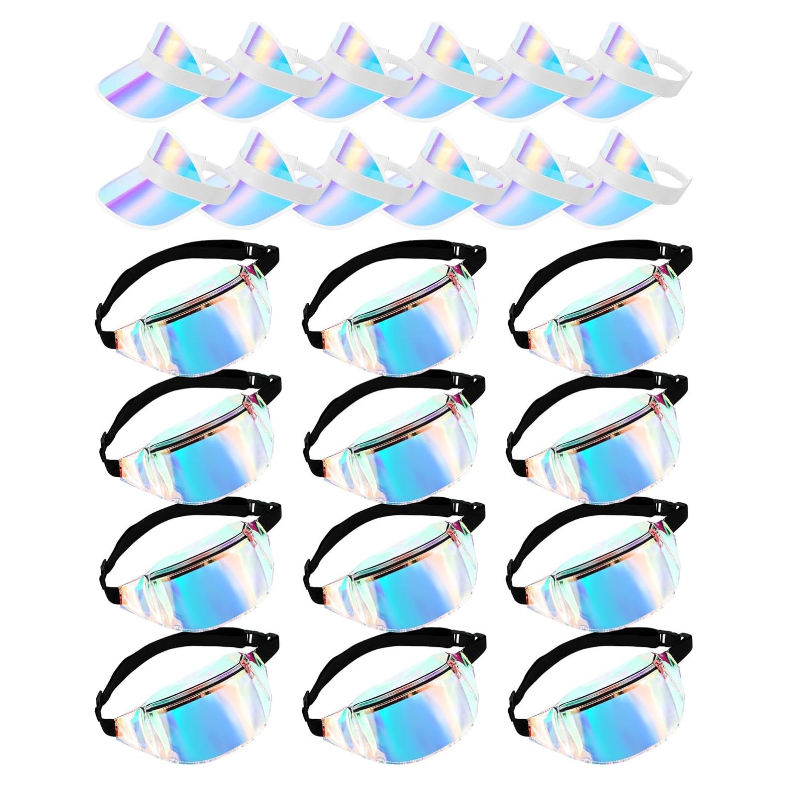 Conjunto 12 Sombreros Visera y 12 Paquetes Cintura Holográficos Jeyiour