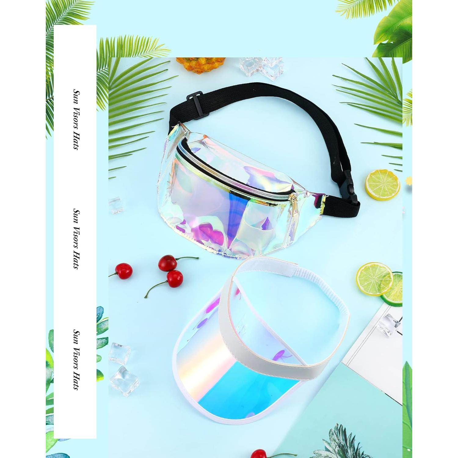 Conjunto 12 Sombreros Visera y 12 Paquetes Cintura Holográficos Jeyiour