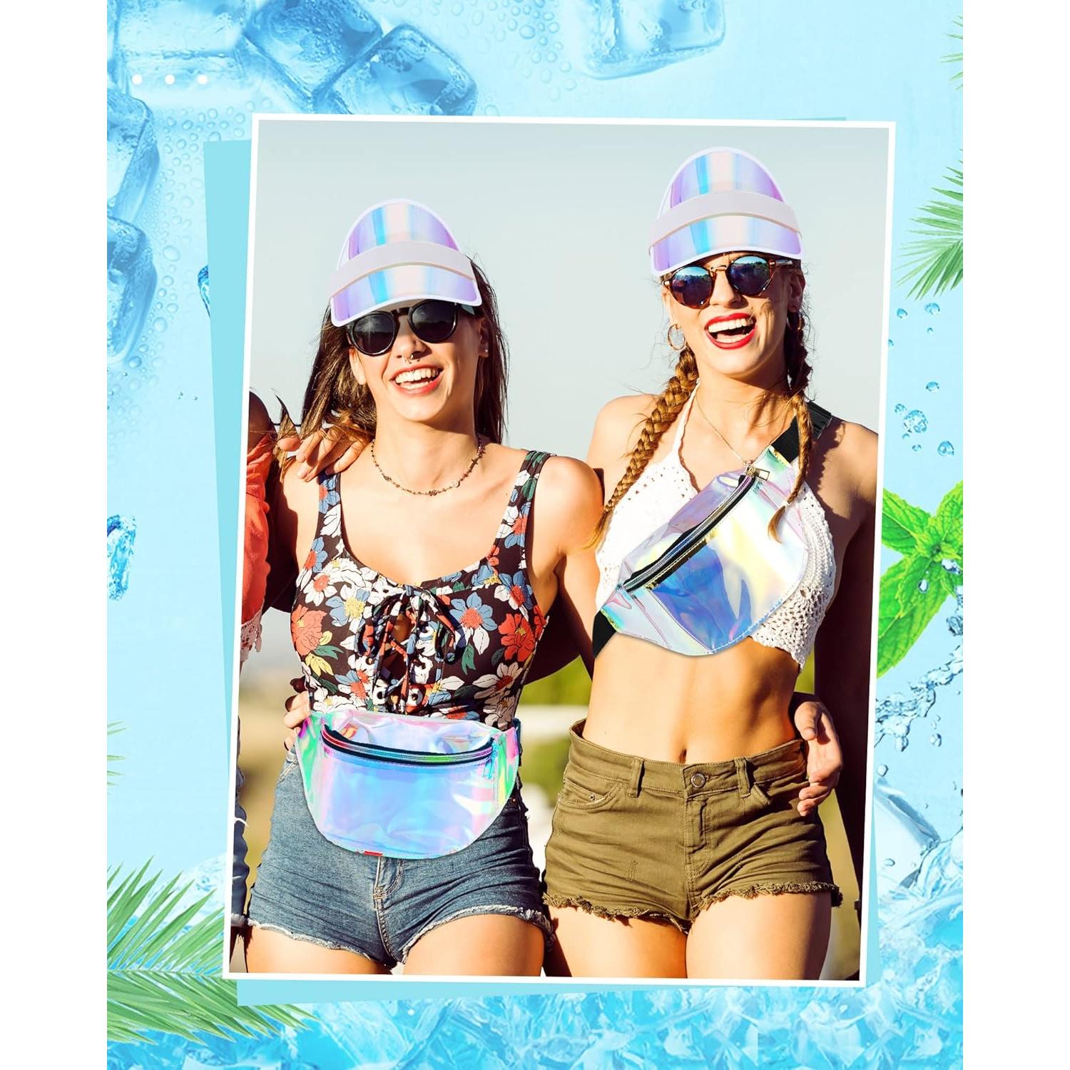 Conjunto 12 Sombreros Visera y 12 Paquetes Cintura Holográficos Jeyiour