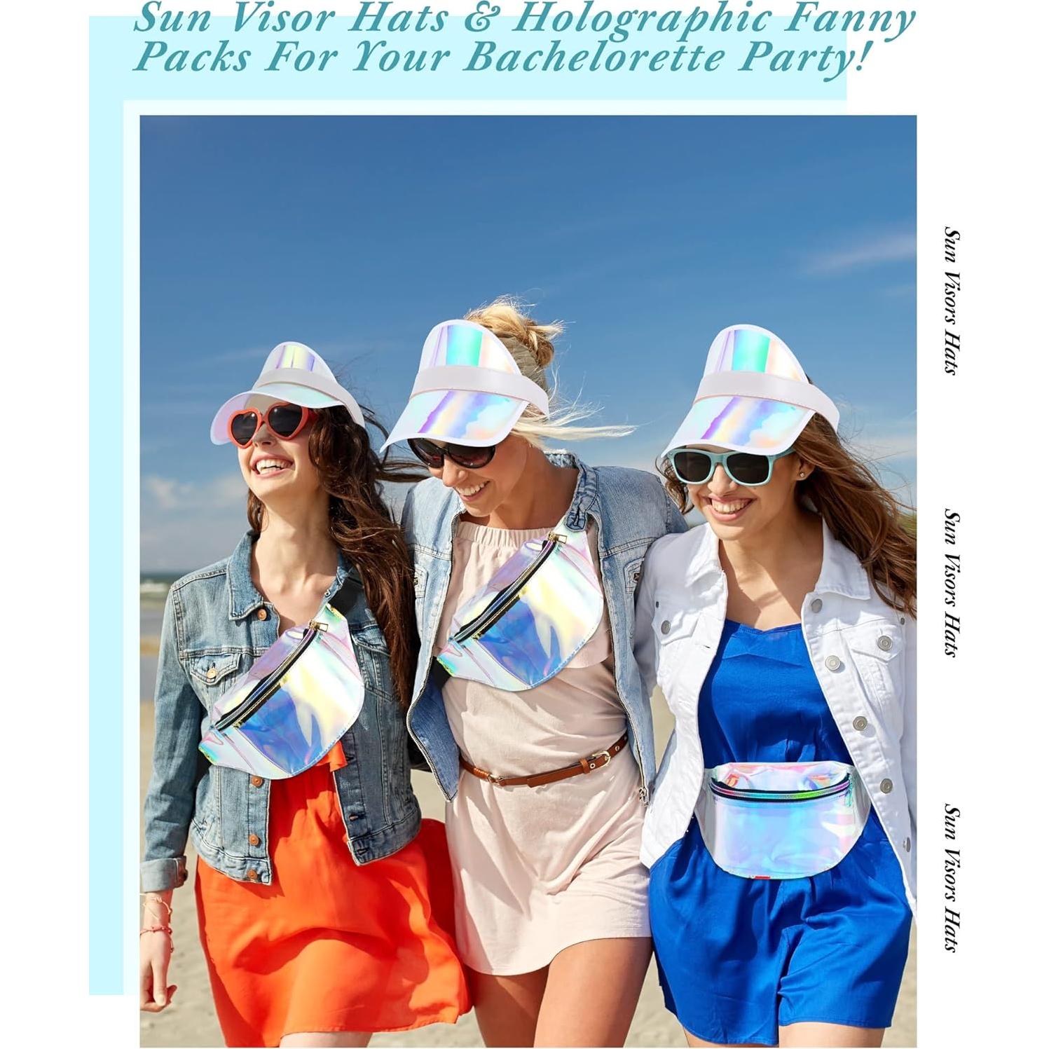 Conjunto 12 Sombreros Visera y 12 Paquetes Cintura Holográficos Jeyiour