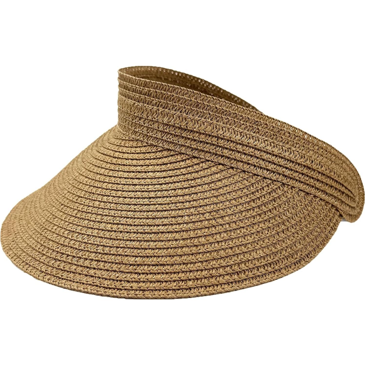 Sombrero Visera Solar Plegable Mujer Paja Caqui Protección UV