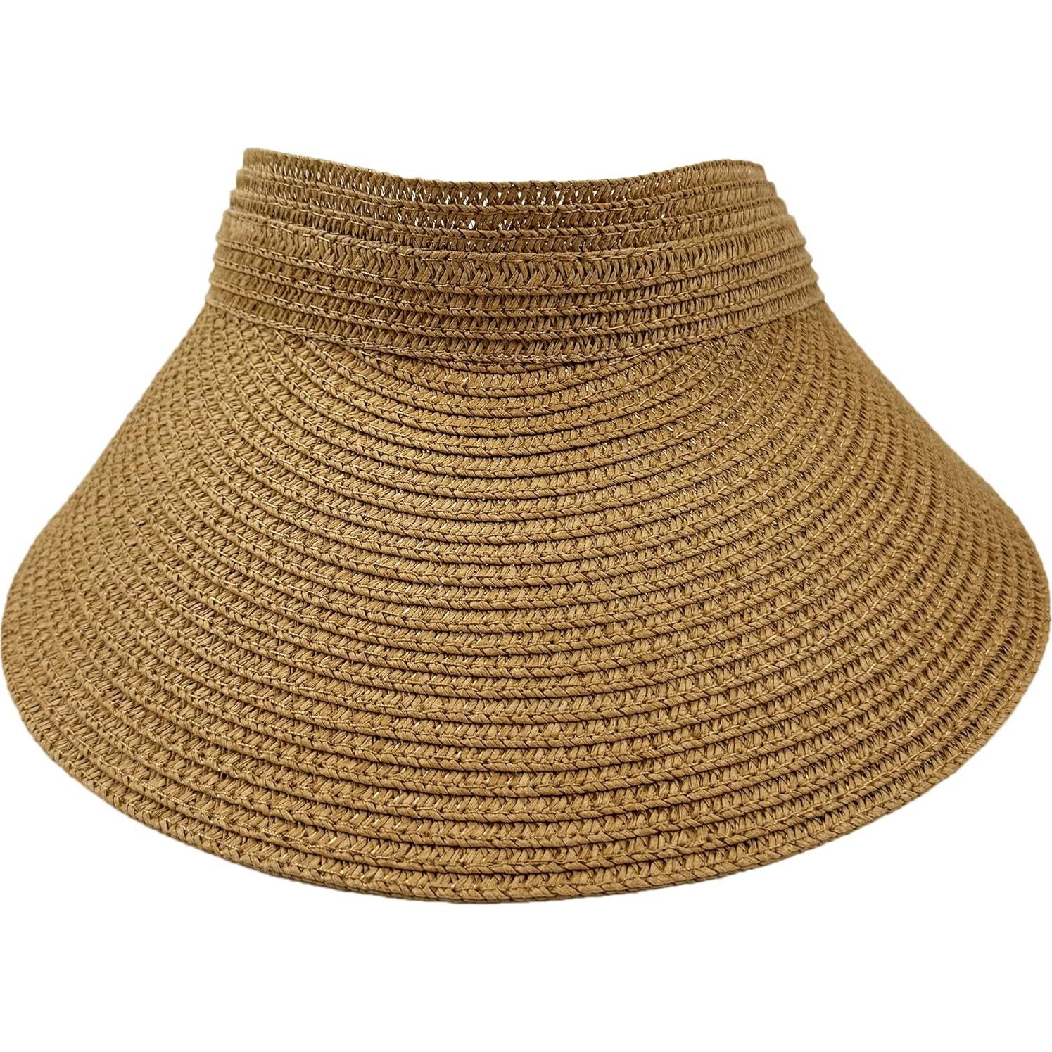Sombrero Visera Solar Plegable Mujer Paja Caqui Protección UV