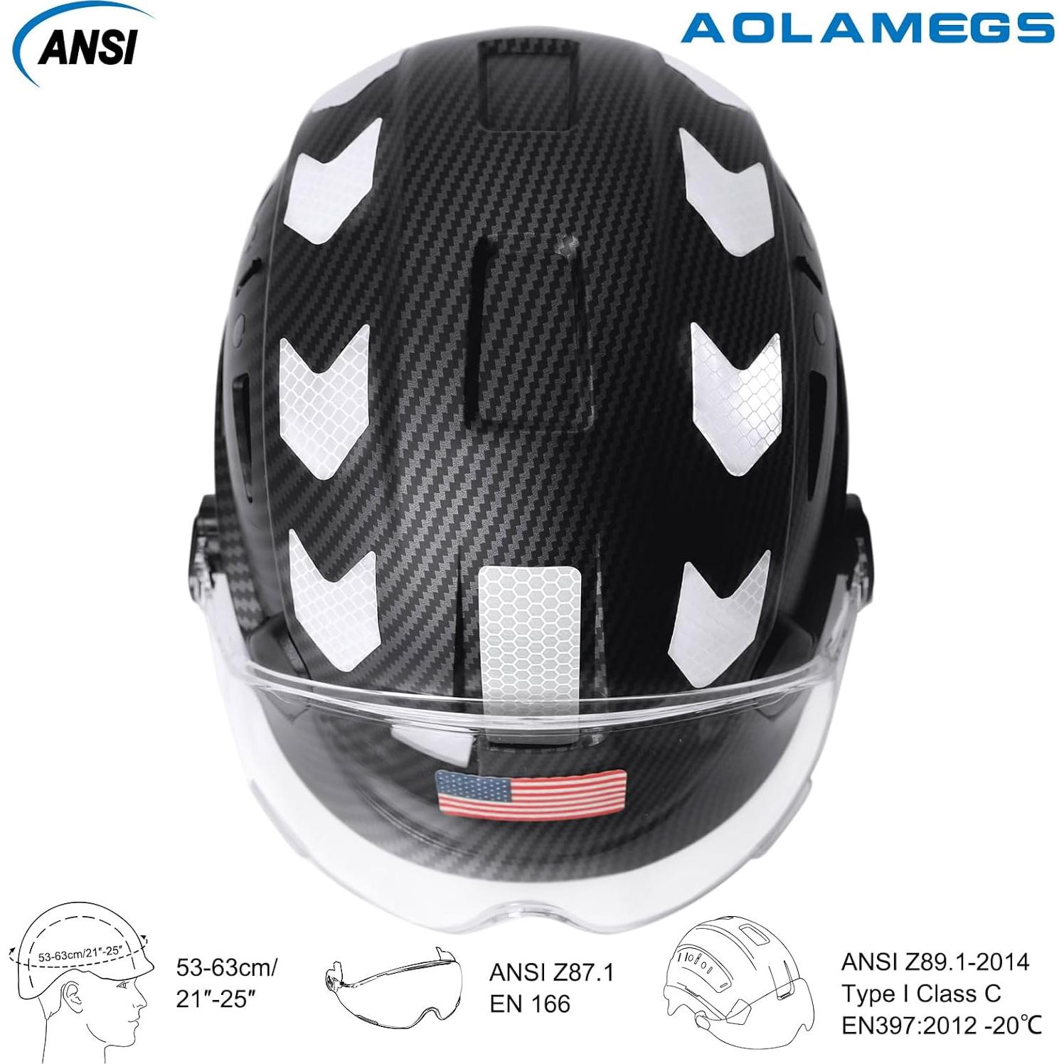 Casco de seguridad Aolamegs fibra de carbono negro con visera
