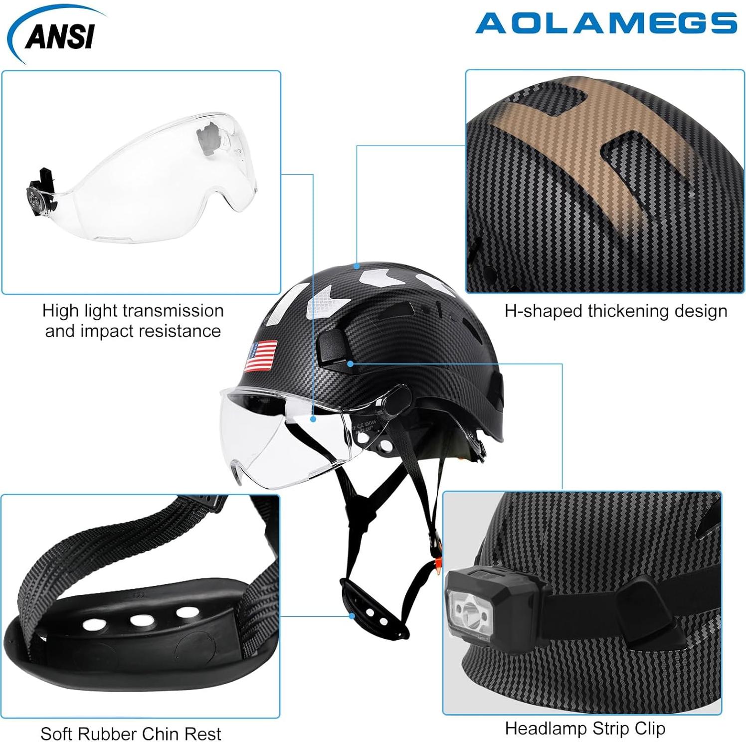 Casco de seguridad Aolamegs fibra de carbono negro con visera