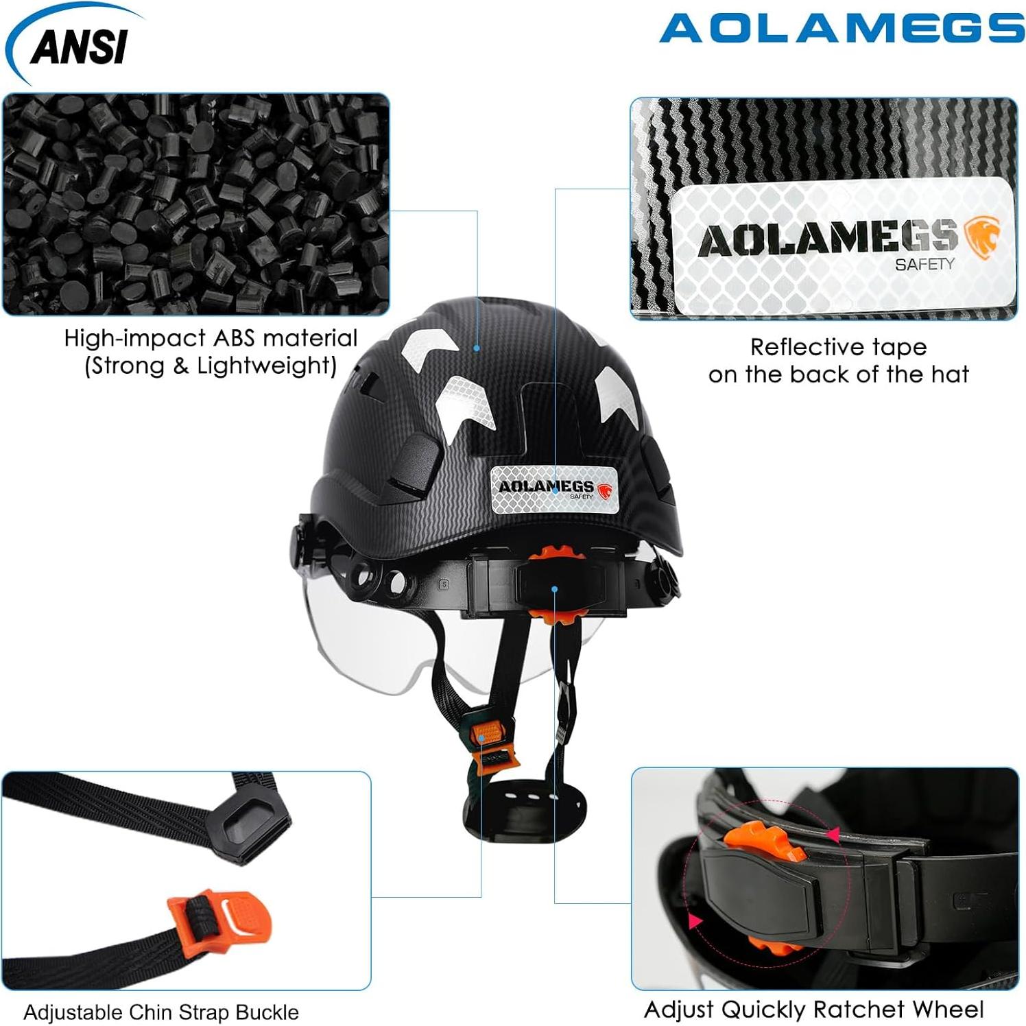 Casco de seguridad Aolamegs fibra de carbono negro con visera