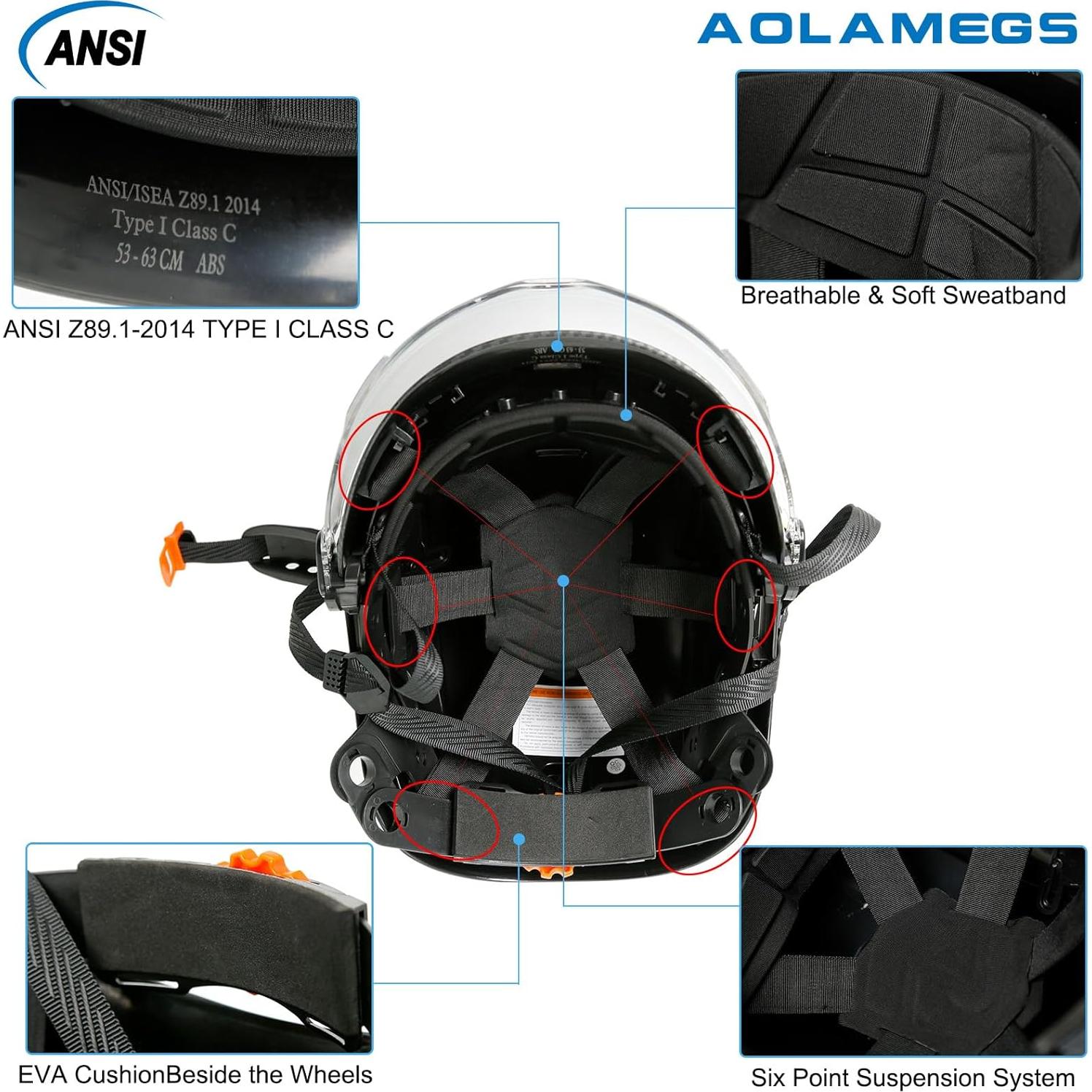 Casco de seguridad Aolamegs fibra de carbono negro con visera