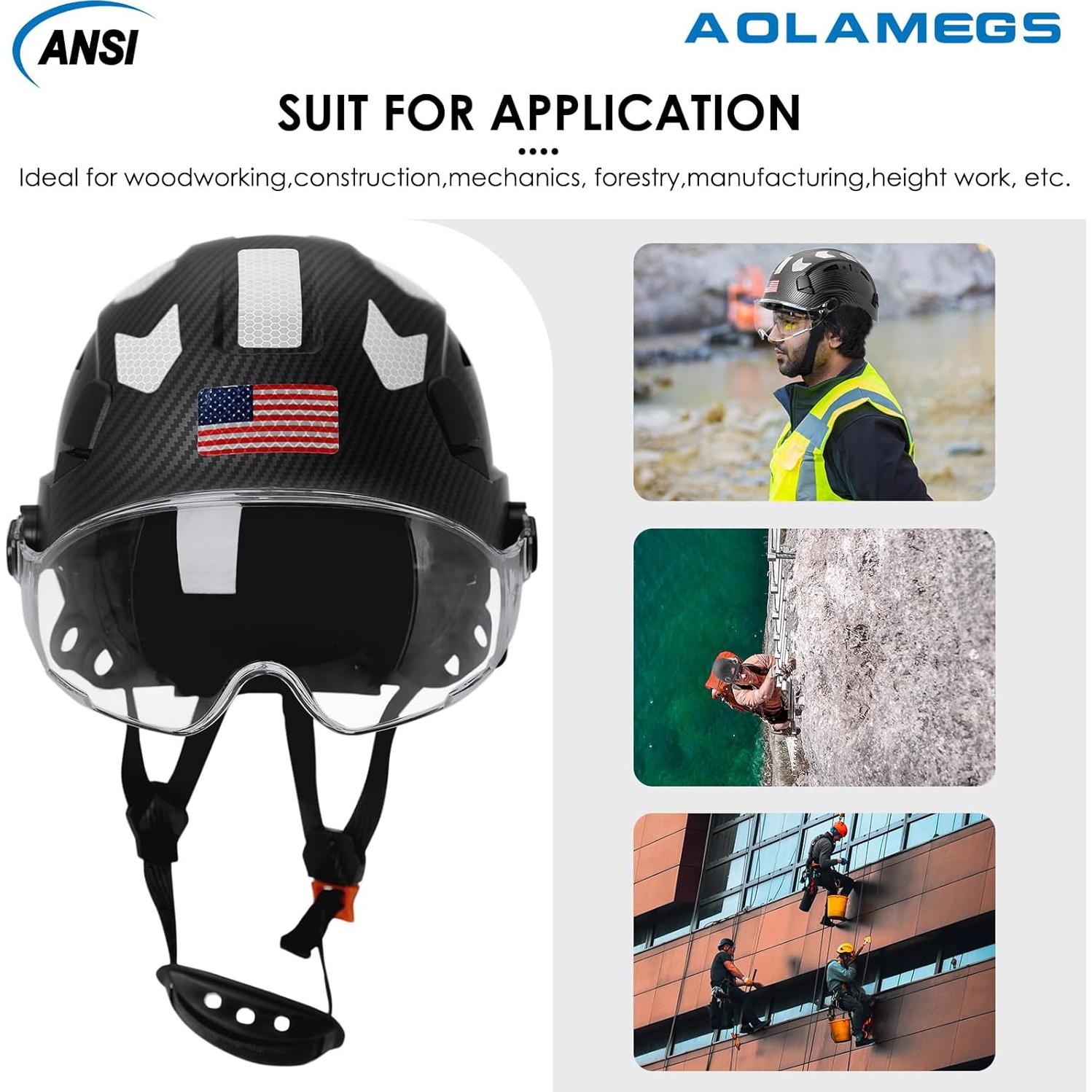 Casco de seguridad Aolamegs fibra de carbono negro con visera