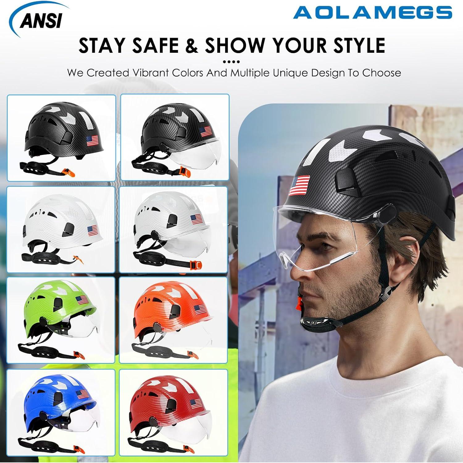 Casco de seguridad Aolamegs fibra de carbono negro con visera