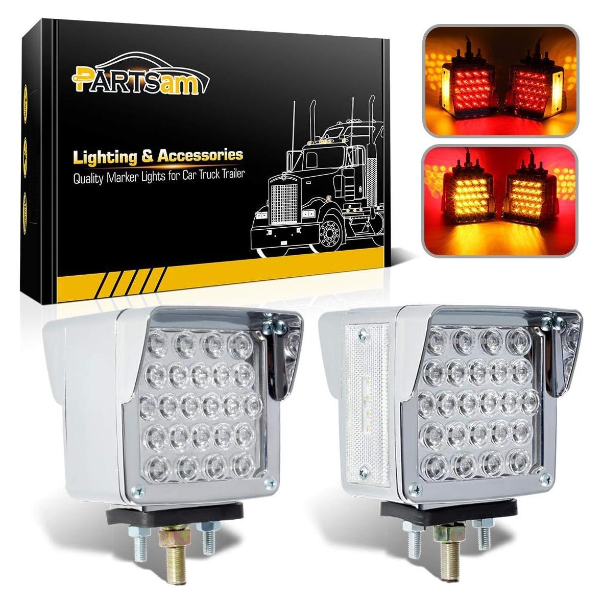 Luces LED de Pedestal Cuadradas Partsam 52 LEDs Ámbar/Rojo