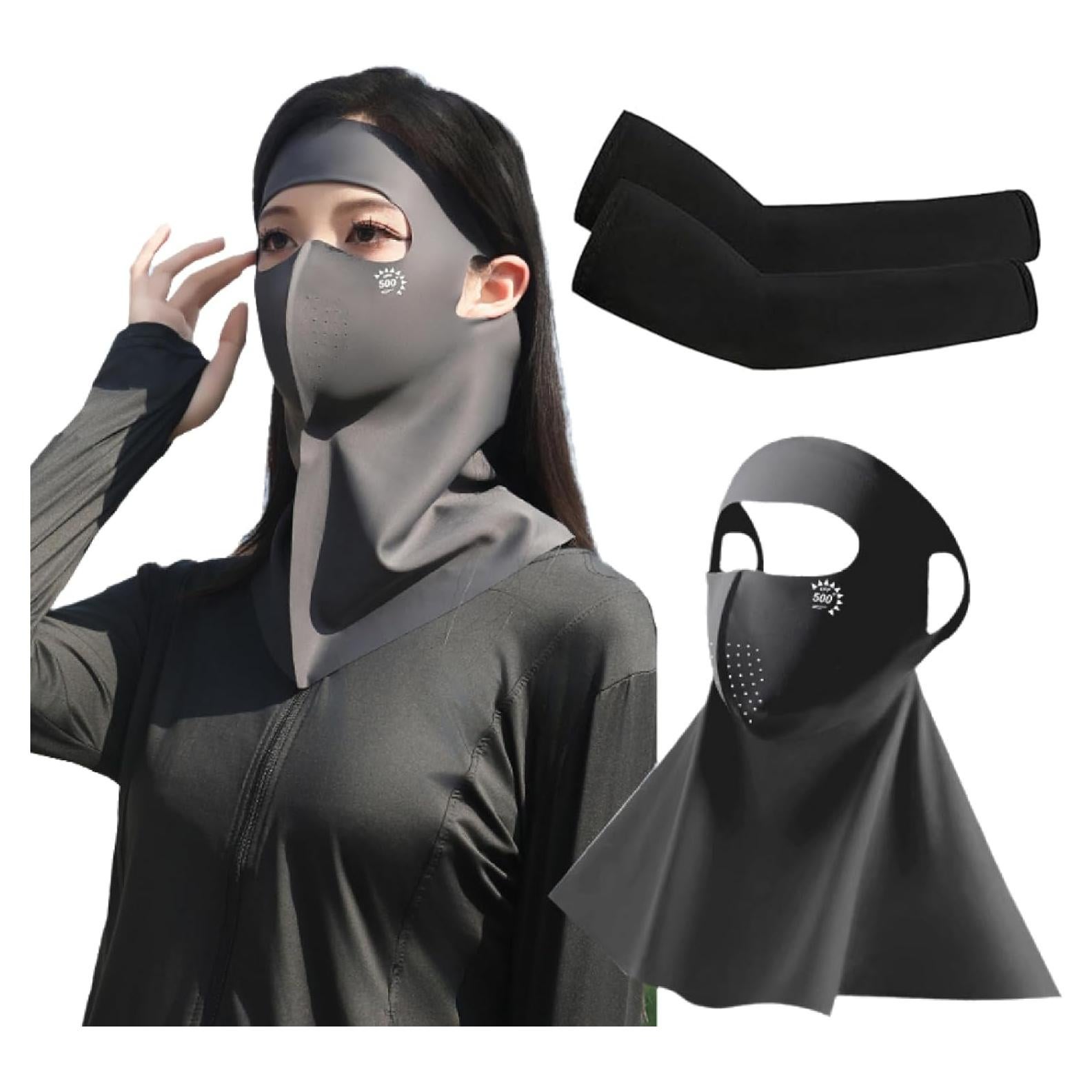 Conjunto de Máscara Facial Completa UV + Mangas Protección Solar