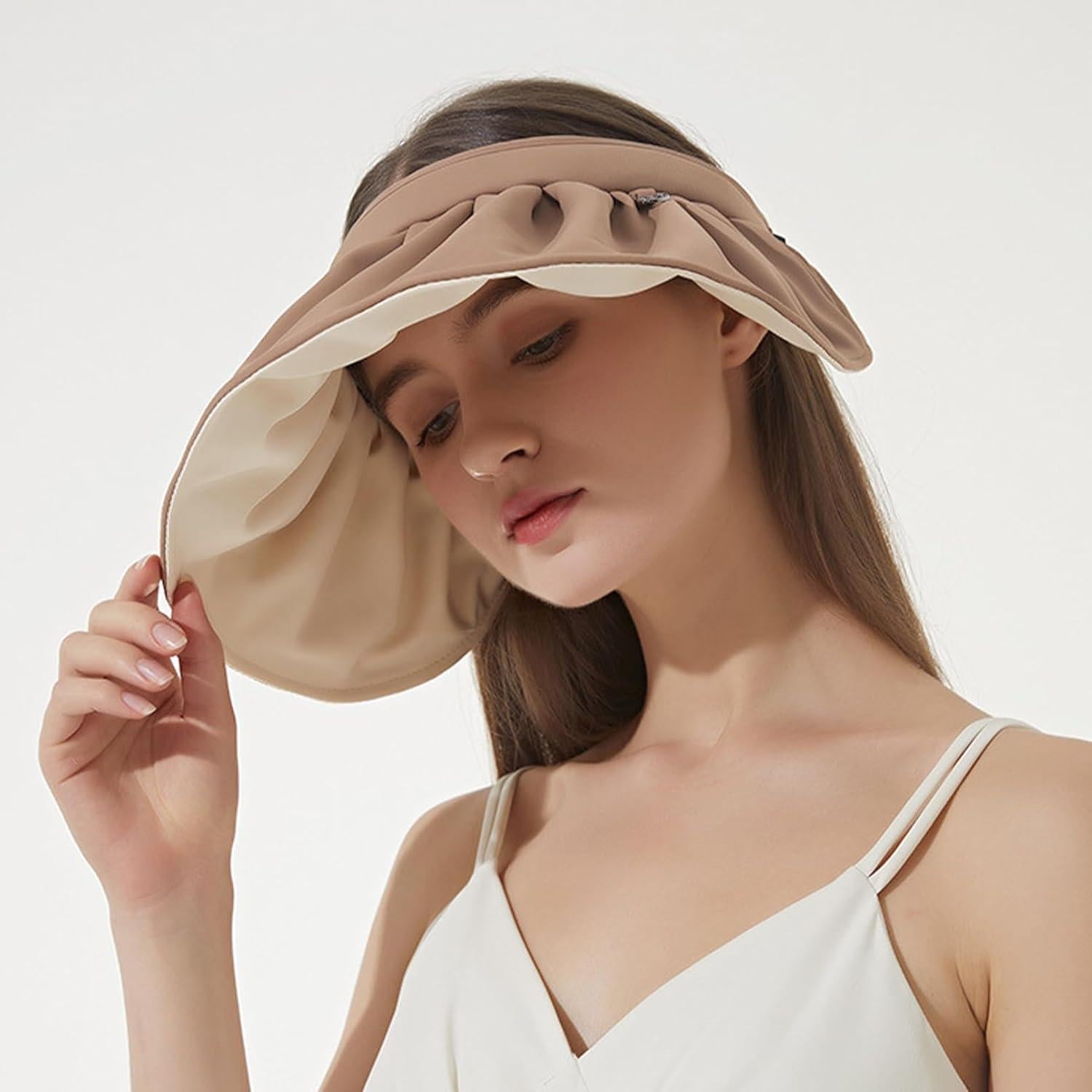Visera de Sol Plegable para Mujeres con Protección UV - Marrón