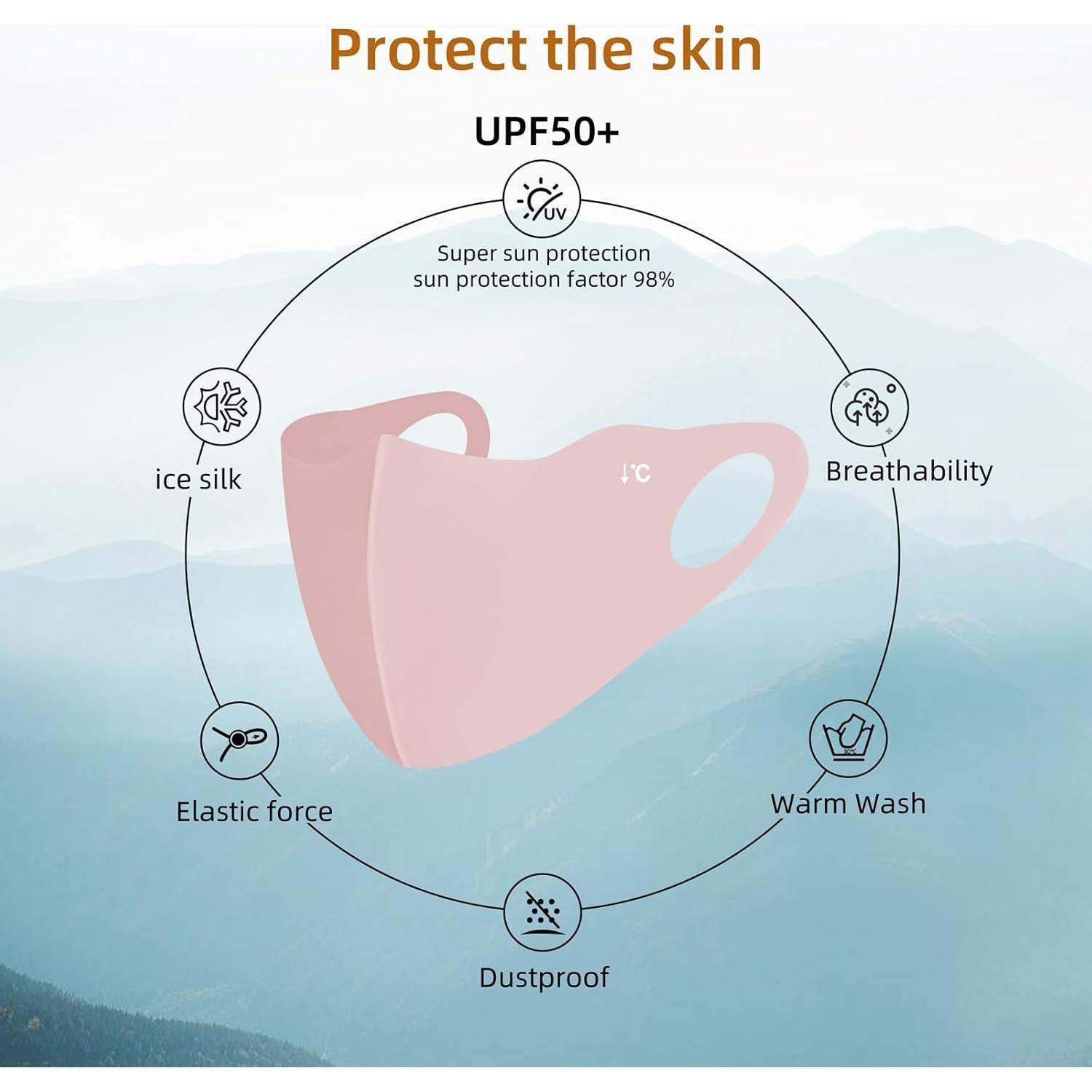 Mascarilla Facial Reutilizable UV 4 Piezas Unisex Rosa