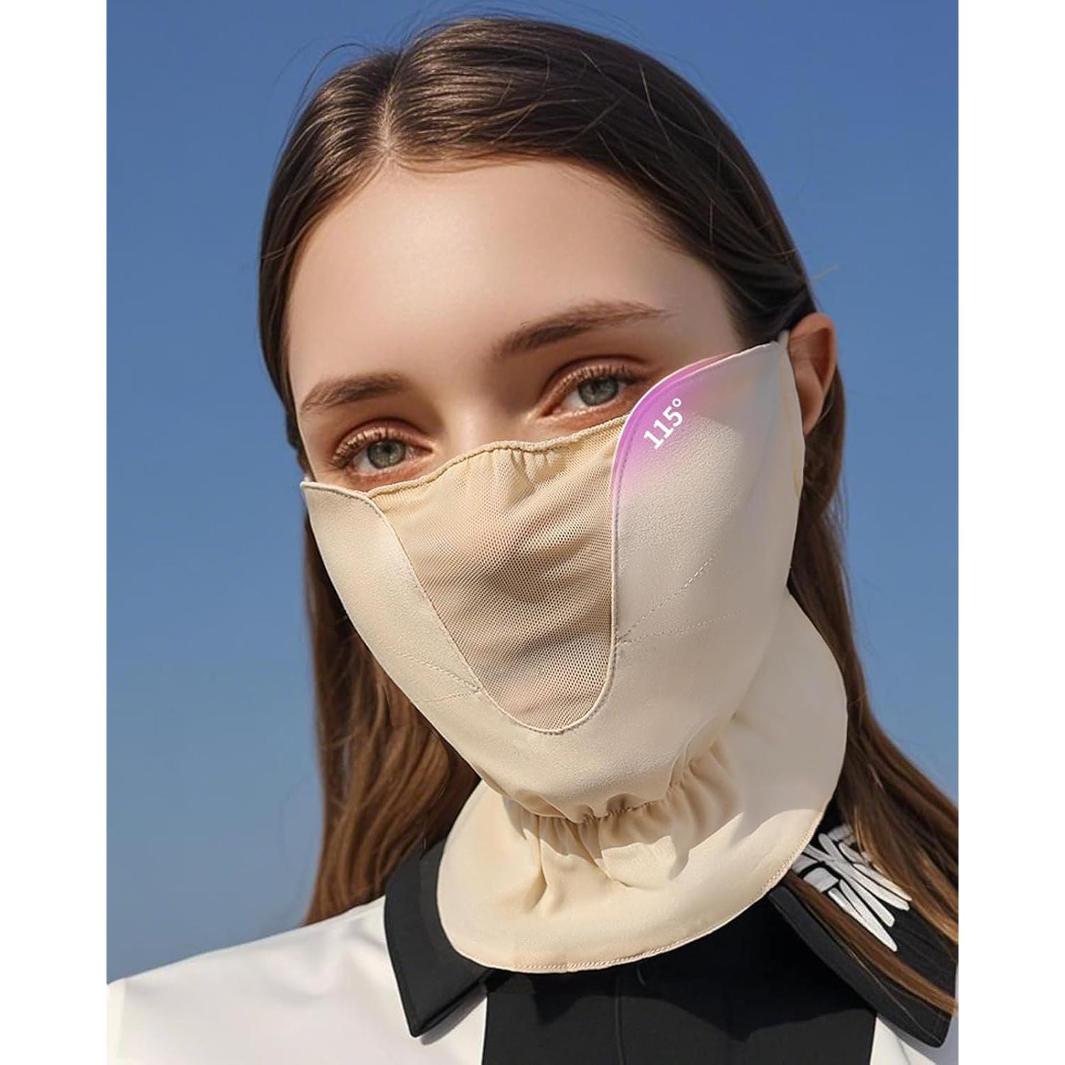 Máscara Facial UPF50+ Beige para Protección Solar Mujeres