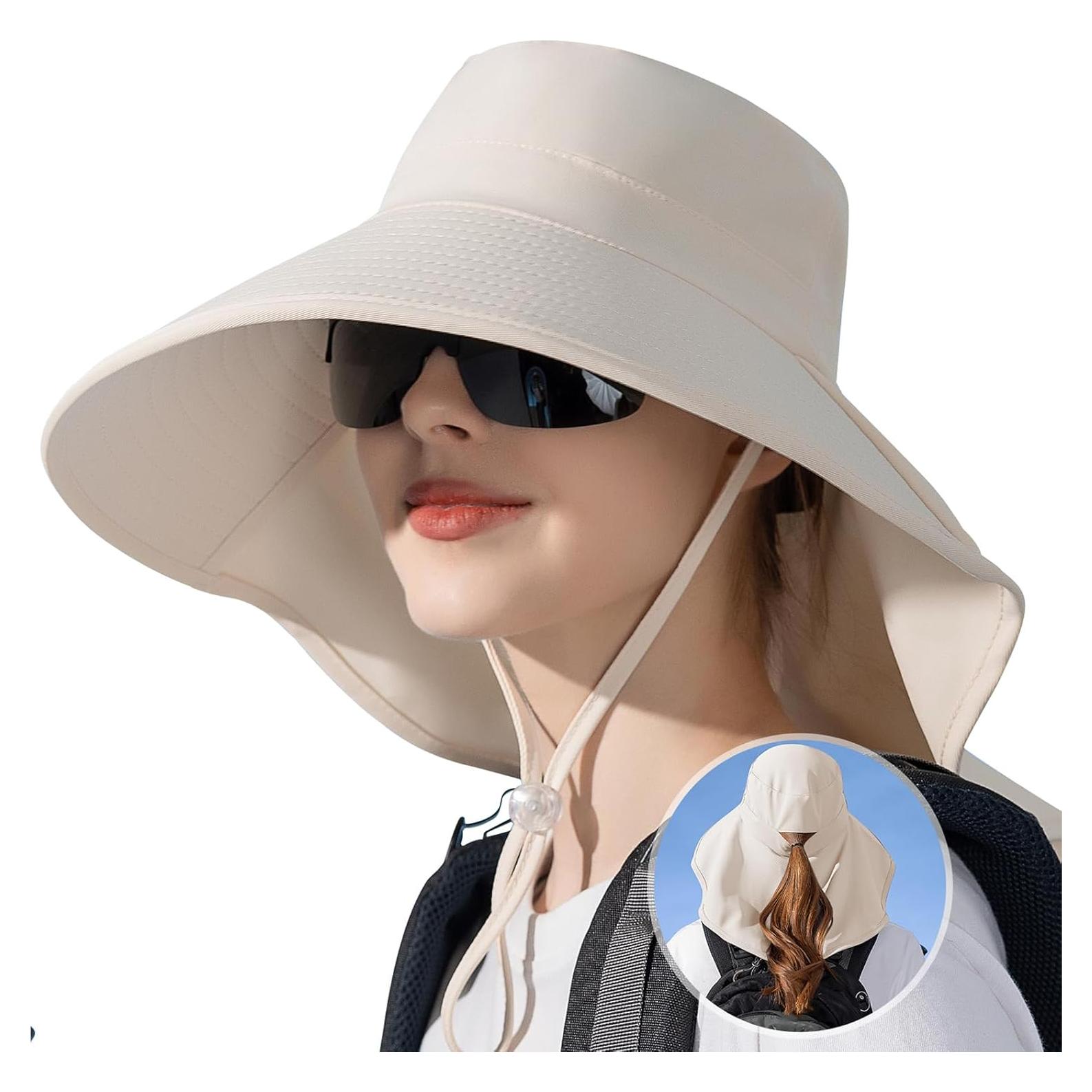 Sombrero de Sol Ruqizhi para Mujeres UPF 50+ Beige Plegable