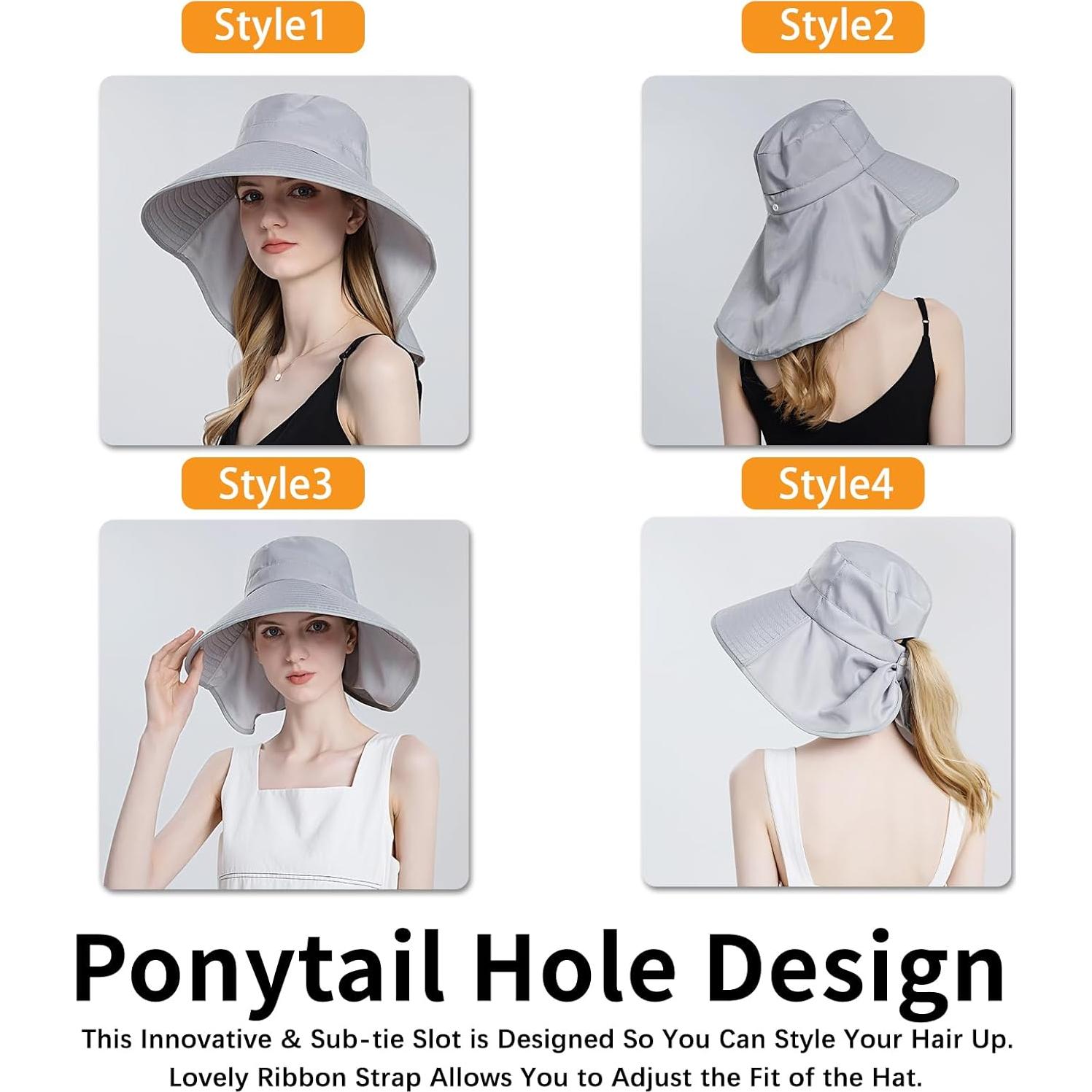 Sombrero de Sol Ruqizhi para Mujeres UPF 50+ Beige Plegable