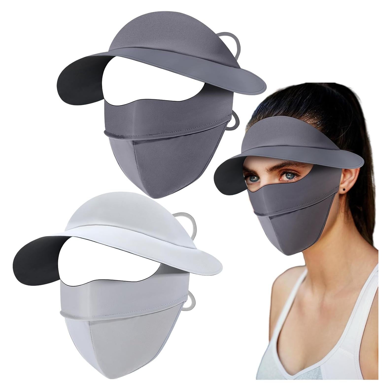 Geyoga 2 Sombreros de Sol con Máscara Facial UV para Verano
