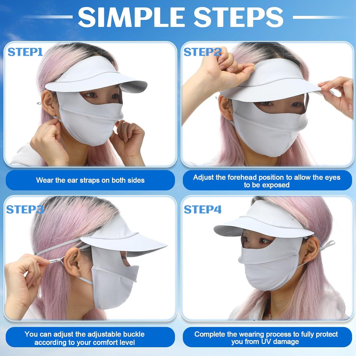 Geyoga 2 Sombreros de Sol con Máscara Facial UV para Verano