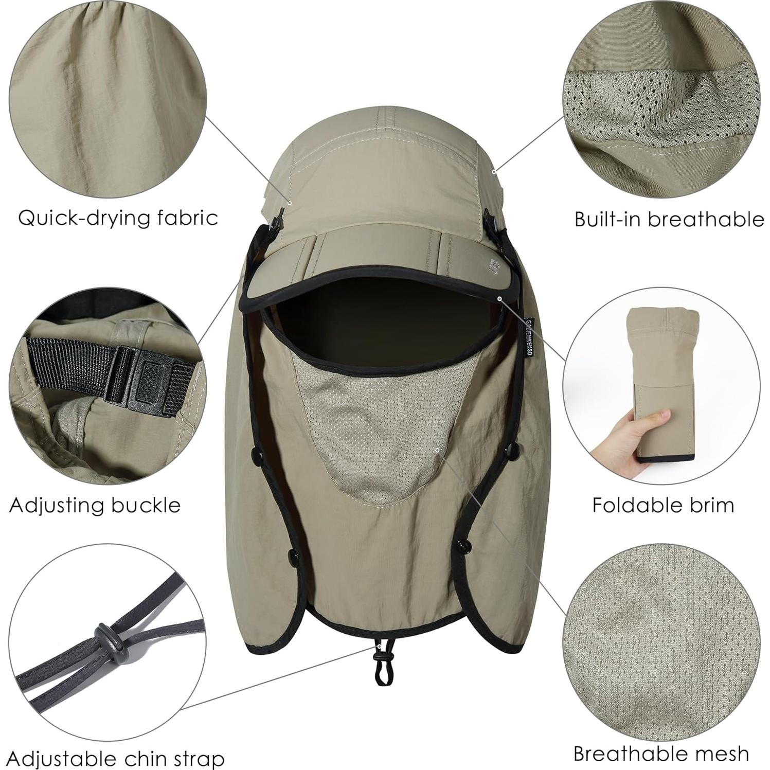 Sombrero de Pesca Plegable GADIEMKENSD UPF 50+ Caqui