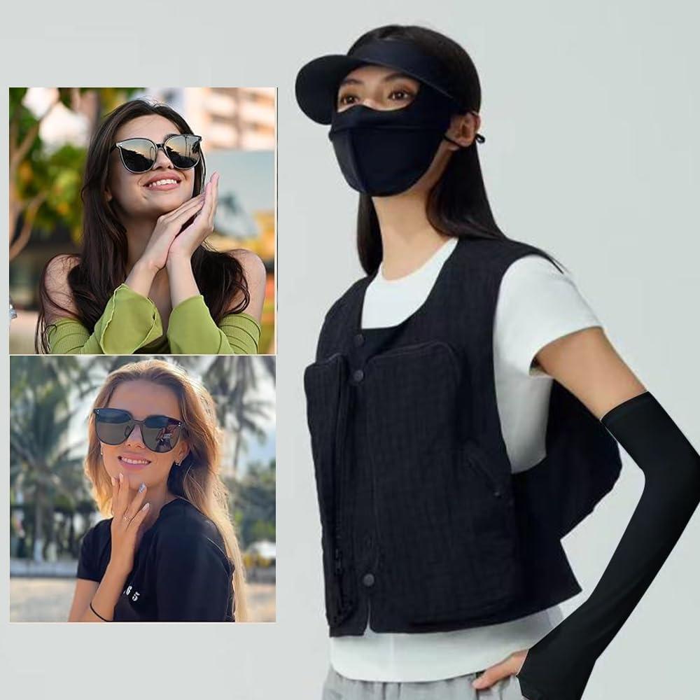 Conjunto de Protección Solar para Mujeres - Máscara, Mangas y Gafas
