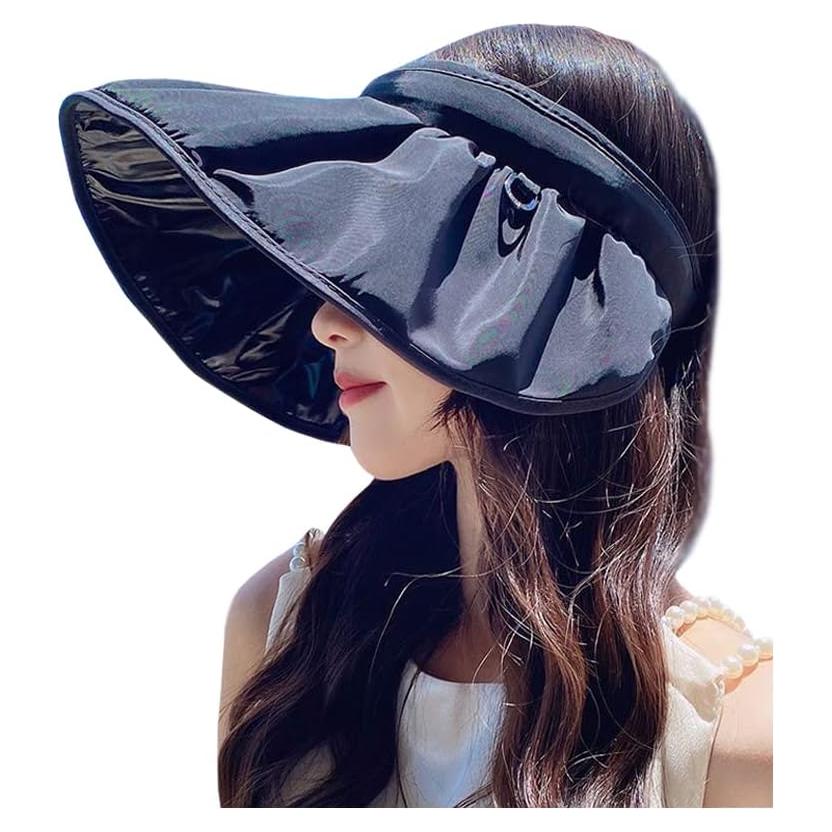 Gorra de Sol Plegable Mujer UV Protección Verano Negra