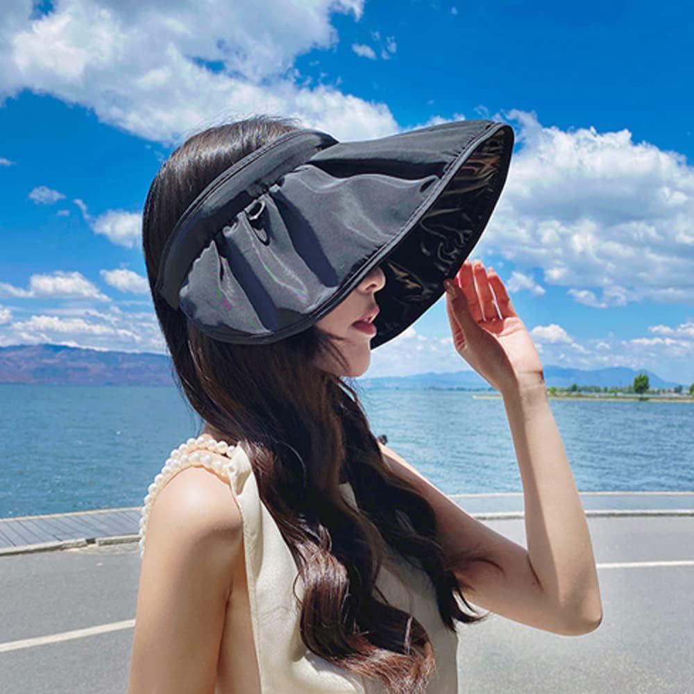 Gorra de Sol Plegable Mujer UV Protección Verano Negra