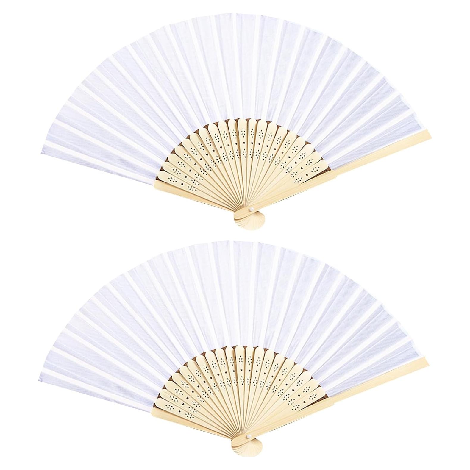 Abanicos Plegables de Bambú JYSILIYH 2 Pcs Blanco 38cm