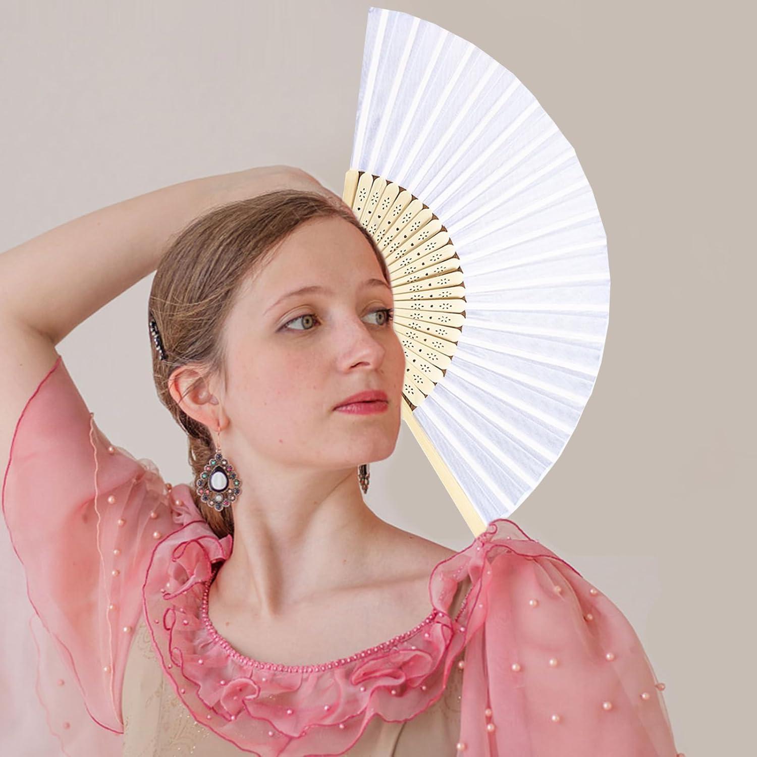 Abanicos Plegables de Bambú JYSILIYH 2 Pcs Blanco 38cm