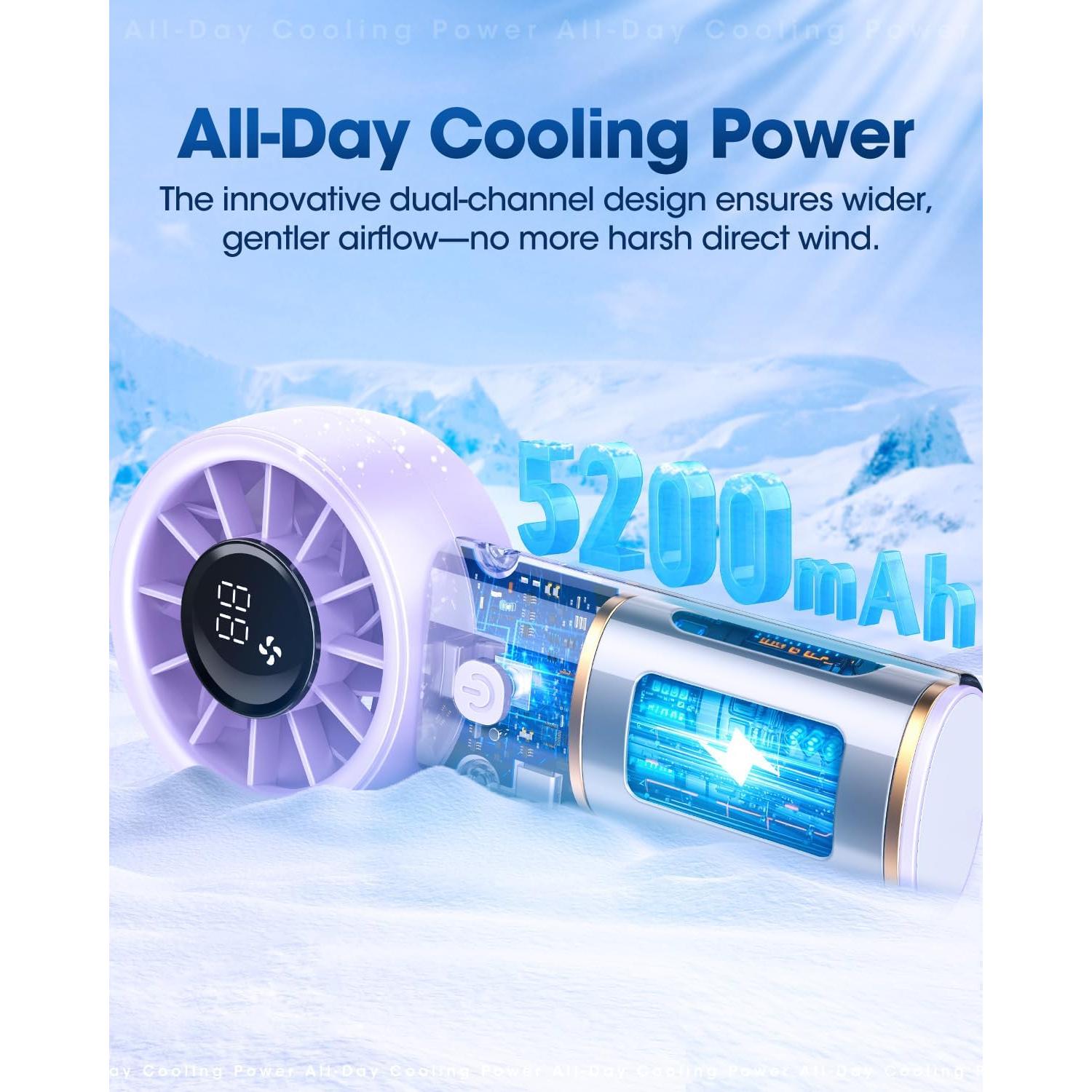 Ventilador Turbo Portátil JINLICTE 5200mAh con Luz Nocturna