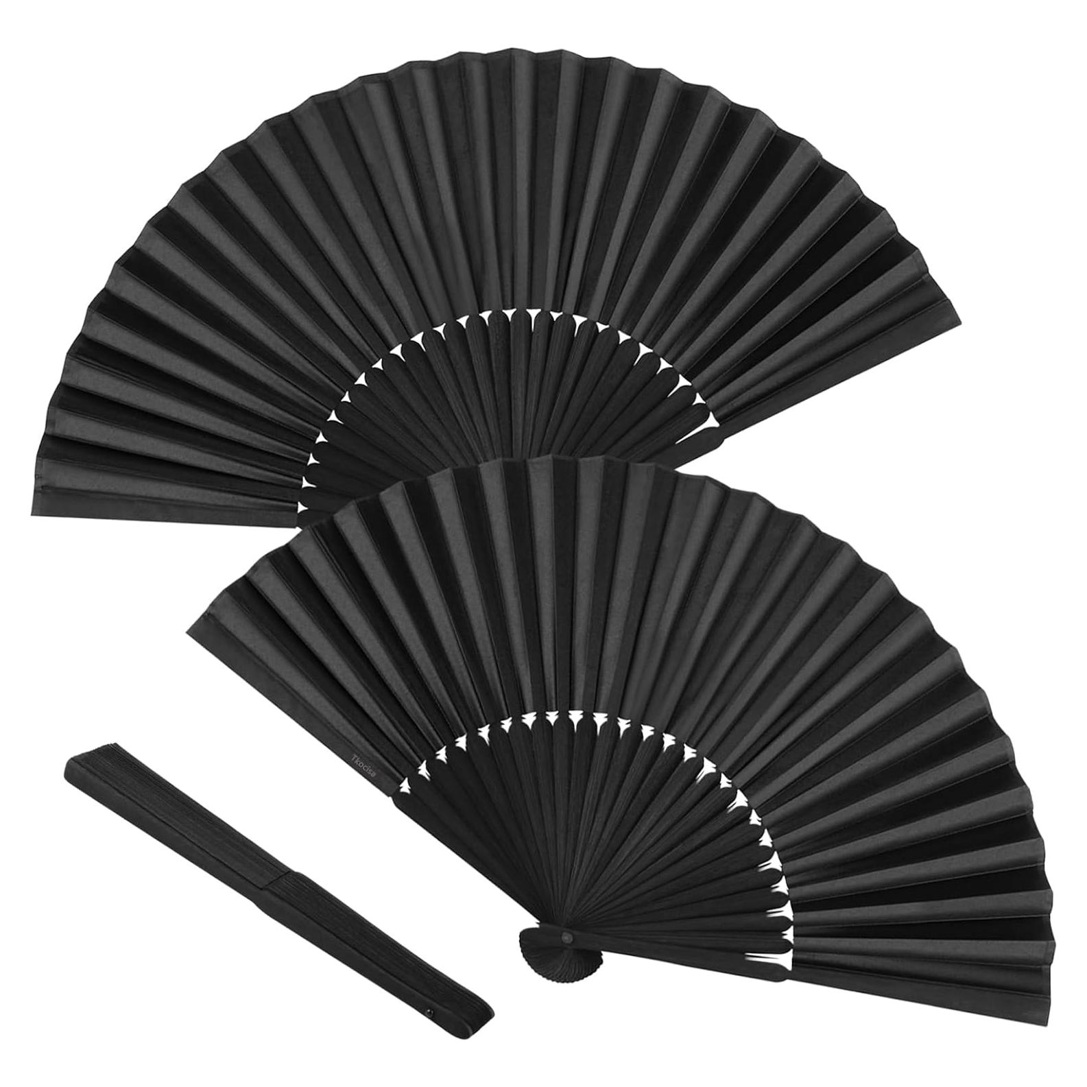 Abanico Plegable de Seda y Bambú Tkocisa Negro 21cm