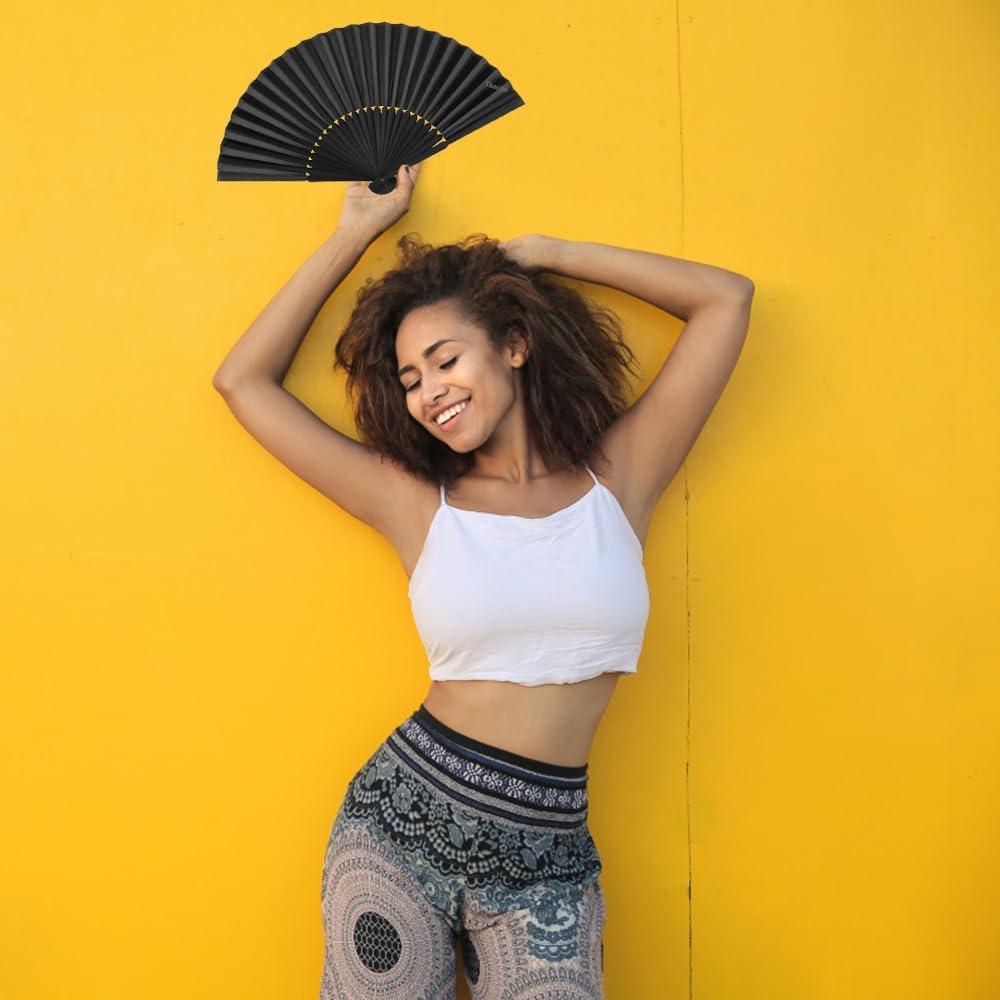 Abanico Plegable de Seda y Bambú Tkocisa Negro 21cm